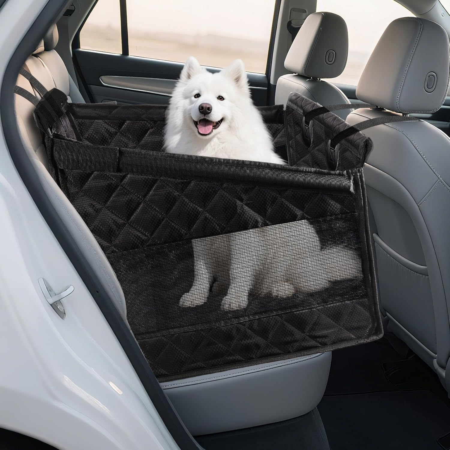 Medium Small Dog Car Seat, Hard Soles with Mesh Windows on Both Sides, Detachable and Washable,Dog Car Seat Cover for Back Seat, Suitable for Cars, Trucks, and SUVs (Black)