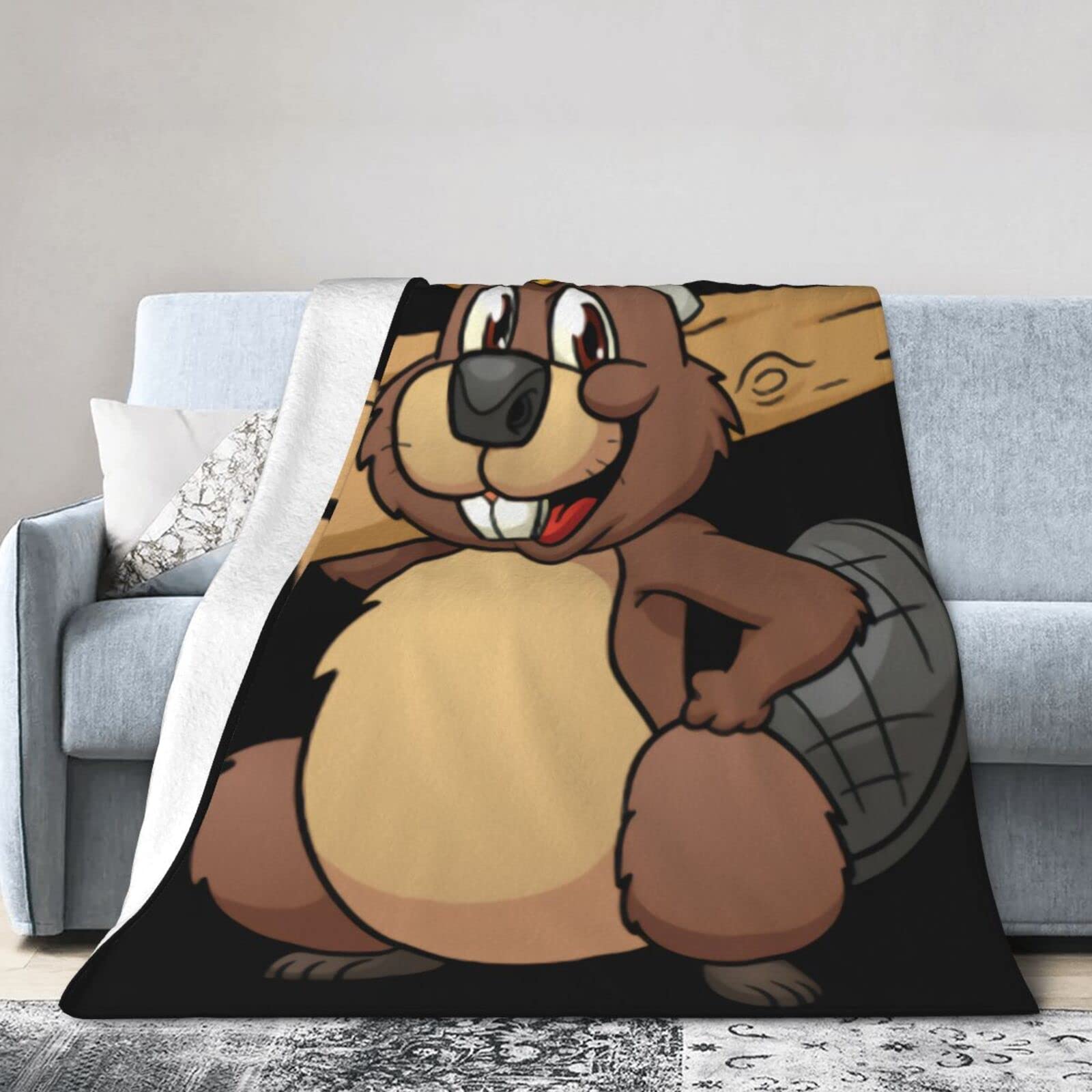 Beaver Working Soft Micro Flannel Blanket Throw, Warm Cozy Lightweight Decorative Blanket for Sofa Couch Bed, Printed Blanket Gifts for Kids Girls Boys Women Men