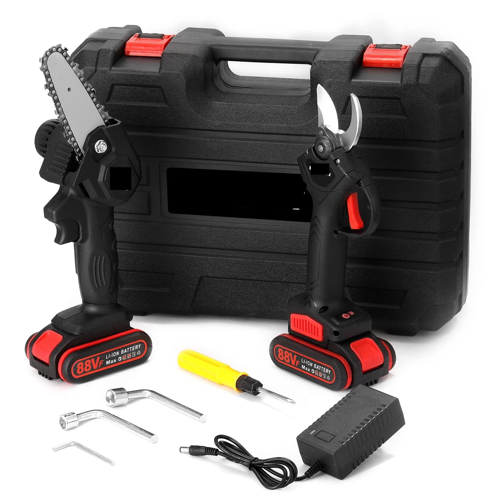 Troncarami, 21V 30mm Motore senza spazzole a batteria 88VF Potatura elettrica Cesoie a da 4 pollici Set di motoseghe Strumento for la lavorazione del legno(Chainsaw Kit)