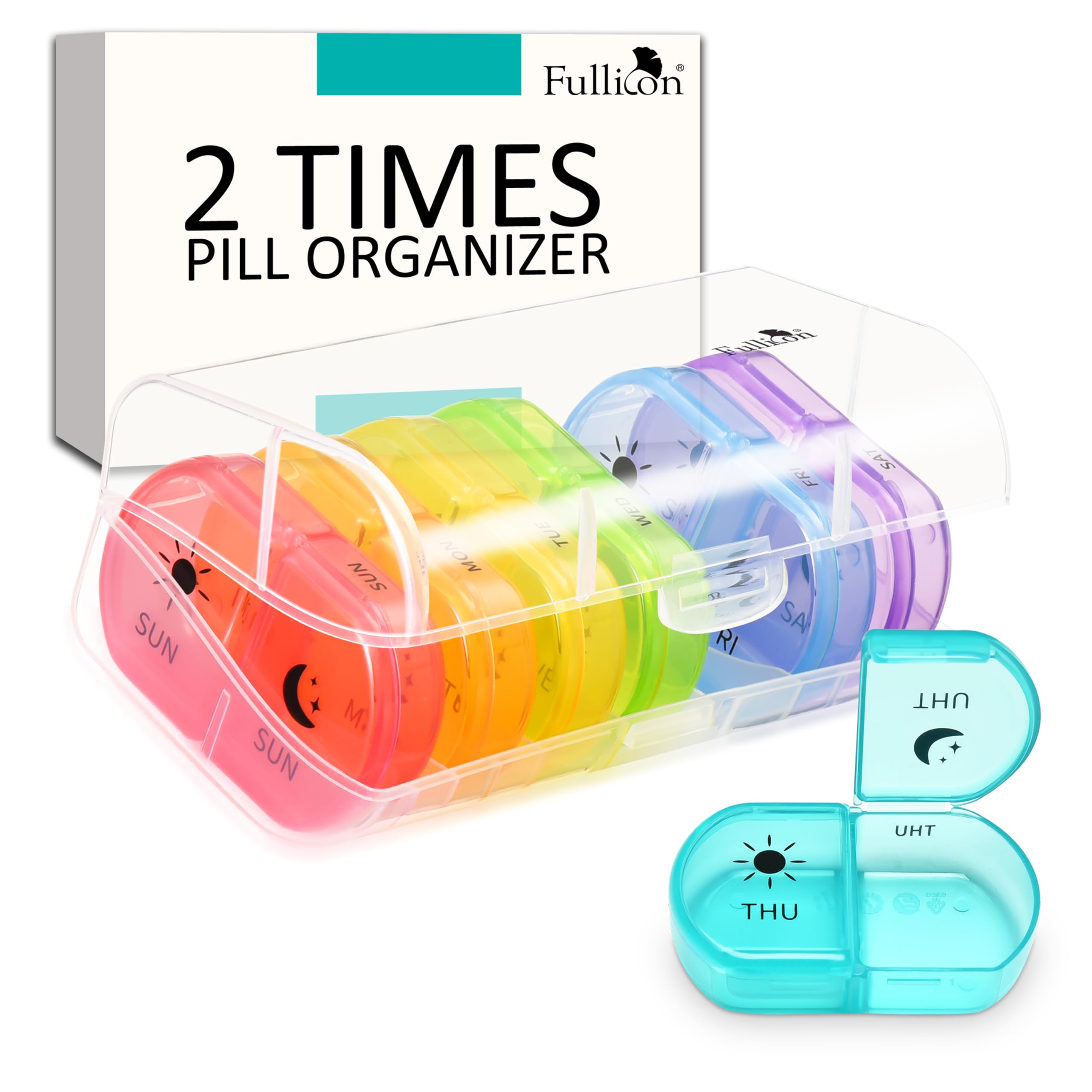 Fullicon Large Pill Organizer 2 Times a Day Easy to Use AM PM 7 Day Pill Box Secure