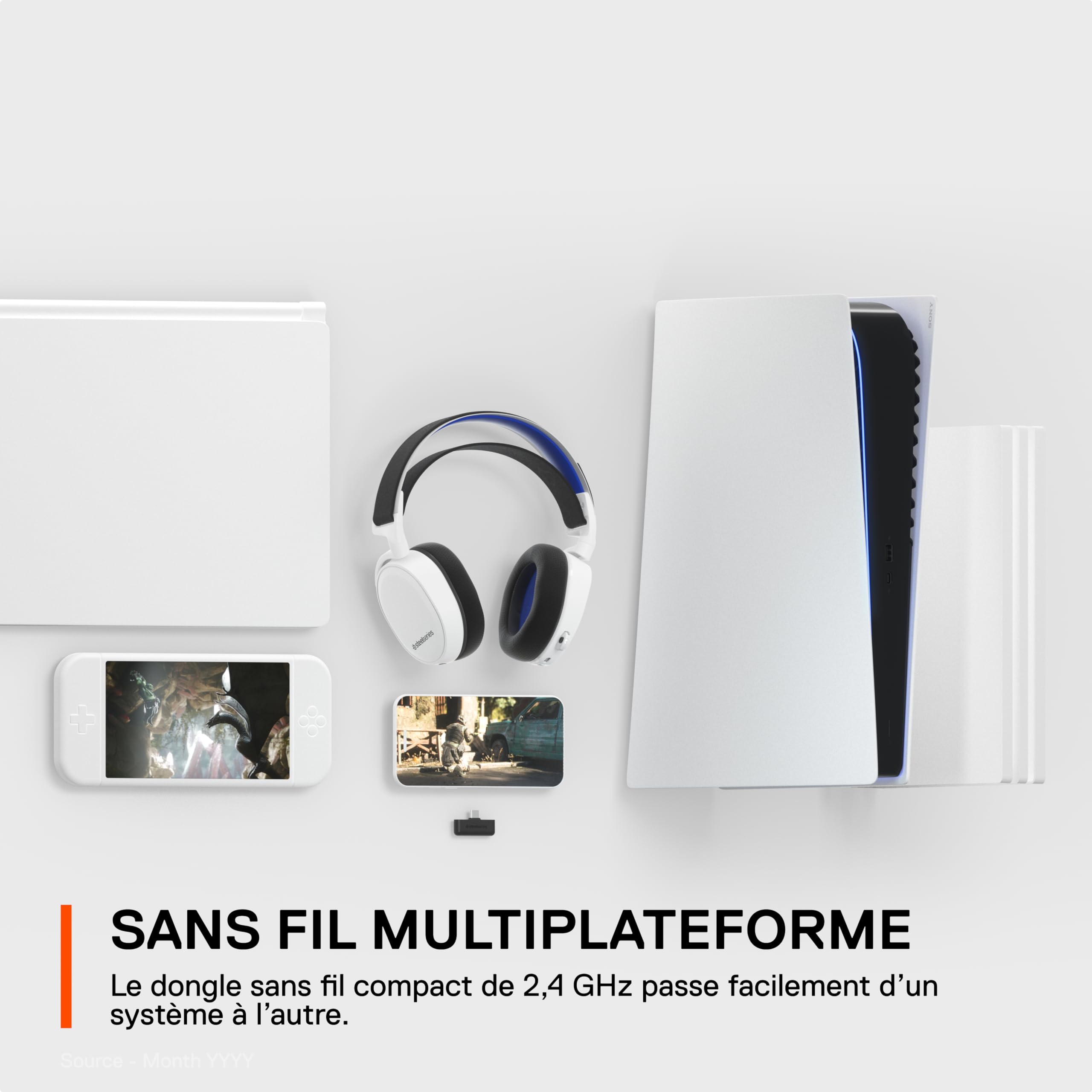 SteelSeries Arctis 7P+ Wireless Casque gaming sans fil - Sans perte 2,4 GHz - 30 heures d’autonomie de la batterie - Pour PS5, PS4, PC, Mac, Android et Switch - Blanc