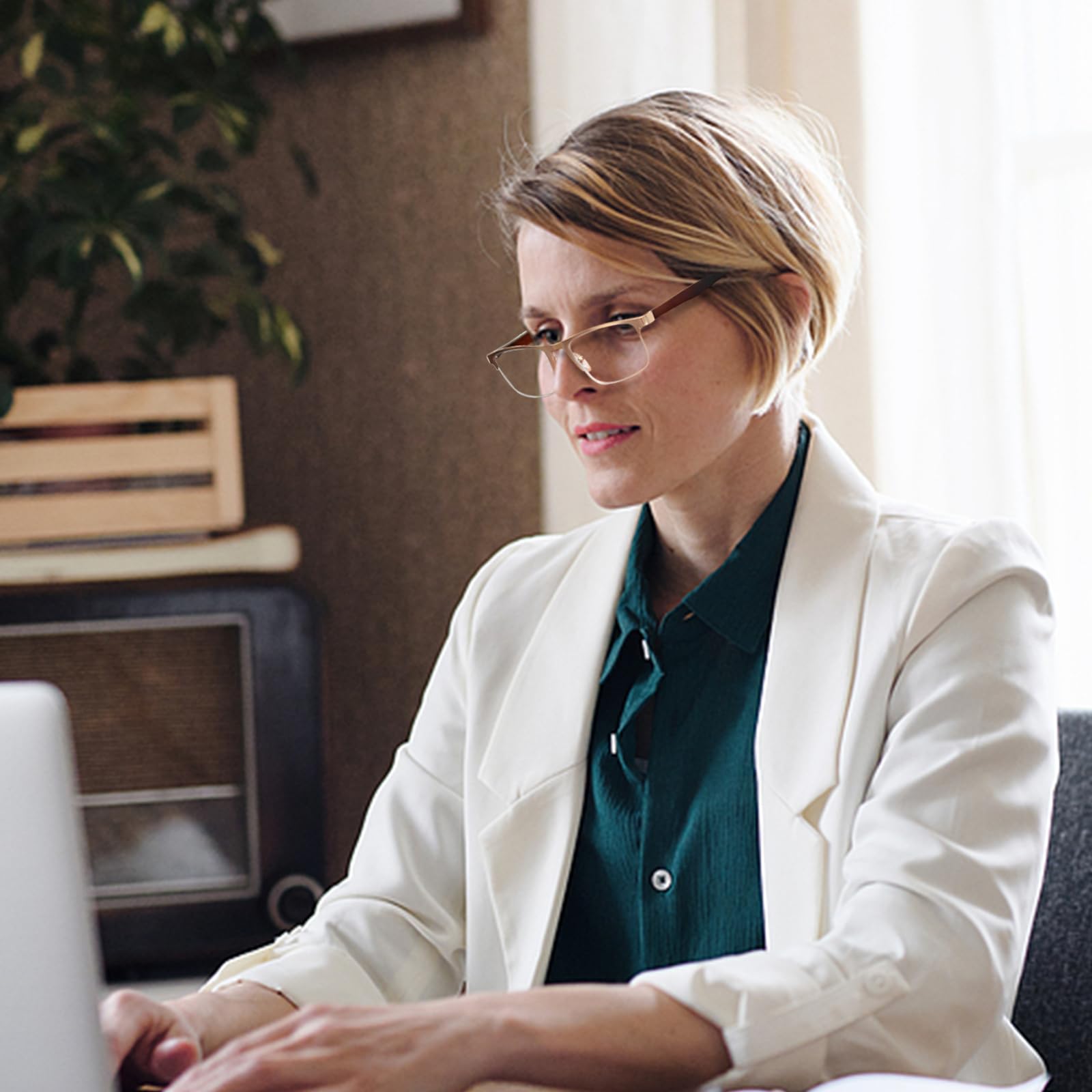 FONHCOO Bifocal Reading Glasses for Women Men, Metal Half Frame Blue Light Blocking Readers Anti UV/Glare/Eyestrain