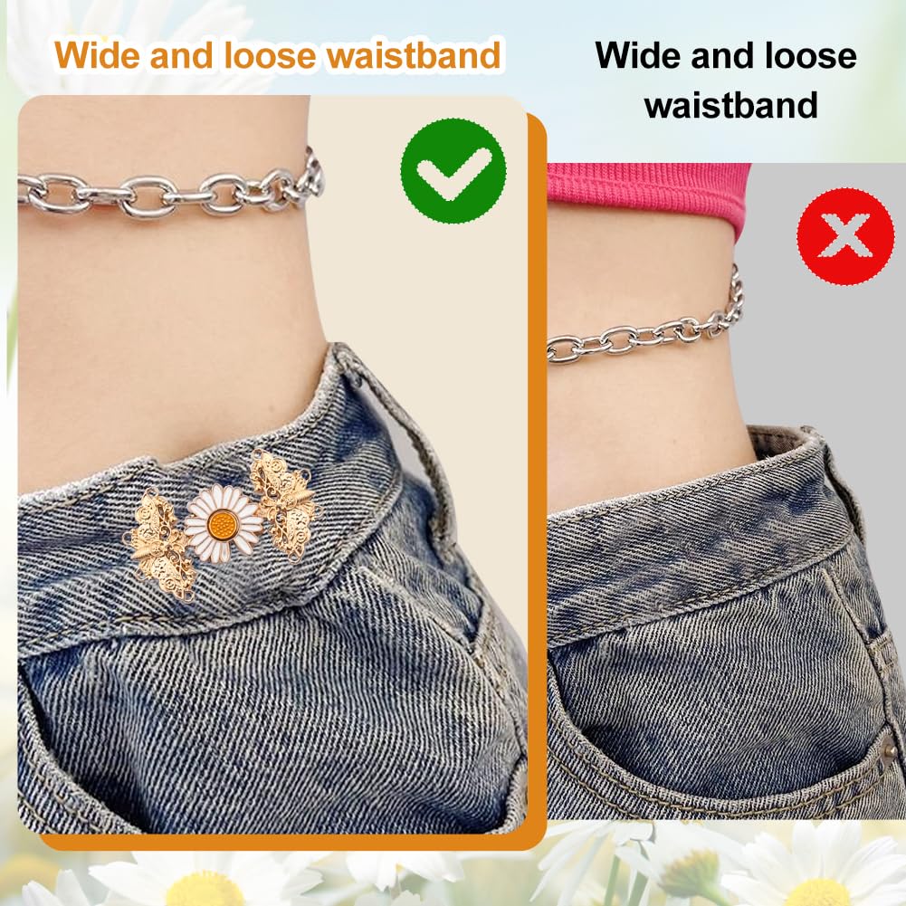 Waist Tightener Clips 4 works, No Sewing Flower Waistband Tightener Detachable Waist Cincher Clip for Jeans Clothes Shawl in Summer - Image 3