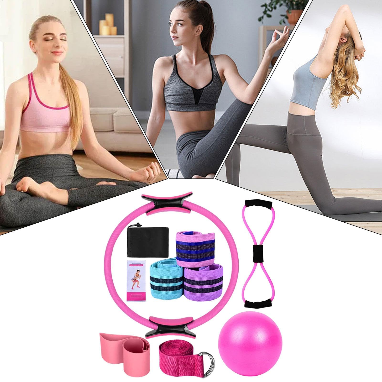 Kit Home Pilates, set di yoga per donne - Kit Pilates per allenamenti - Bande di yoga, attrezzatura per la casa, cintura elasticizzata, accessori per allenamenti multifunzionali per donne adulti