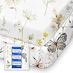 Pack N Play Sheets Fitted, TotBasic Ultra Soft Flower Mini Crib Sheets, Premium Jersey Knit Pack and Play Sheets Girl, Stretchy Play Yard Sheets for Pack and Play Mattress, 2 Pack (Flower Butterfly)