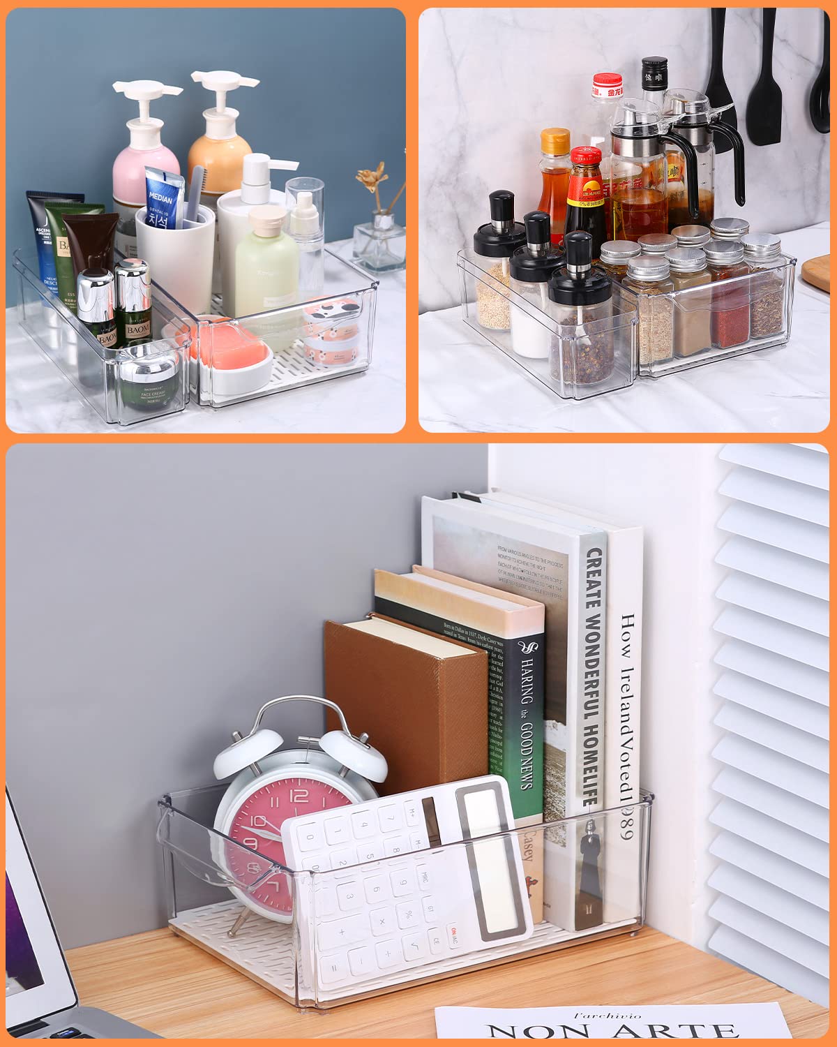 Set di 7 organizer per frigorifero (3 dimensioni), impilabile, piccolo contenitore per frigorifero con maniglia, contenitore trasparente per dispensa, congelatore, armadio, cassetto, senza BPA