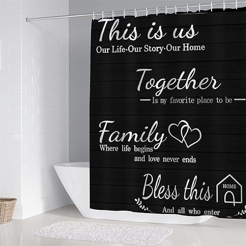 Miniatura 3 de Family Rules - Juego de cortinas de ducha con alfombras antideslizantes, cubierta de tapa de inodoro y tapete de baño, juego de 4 piezas de