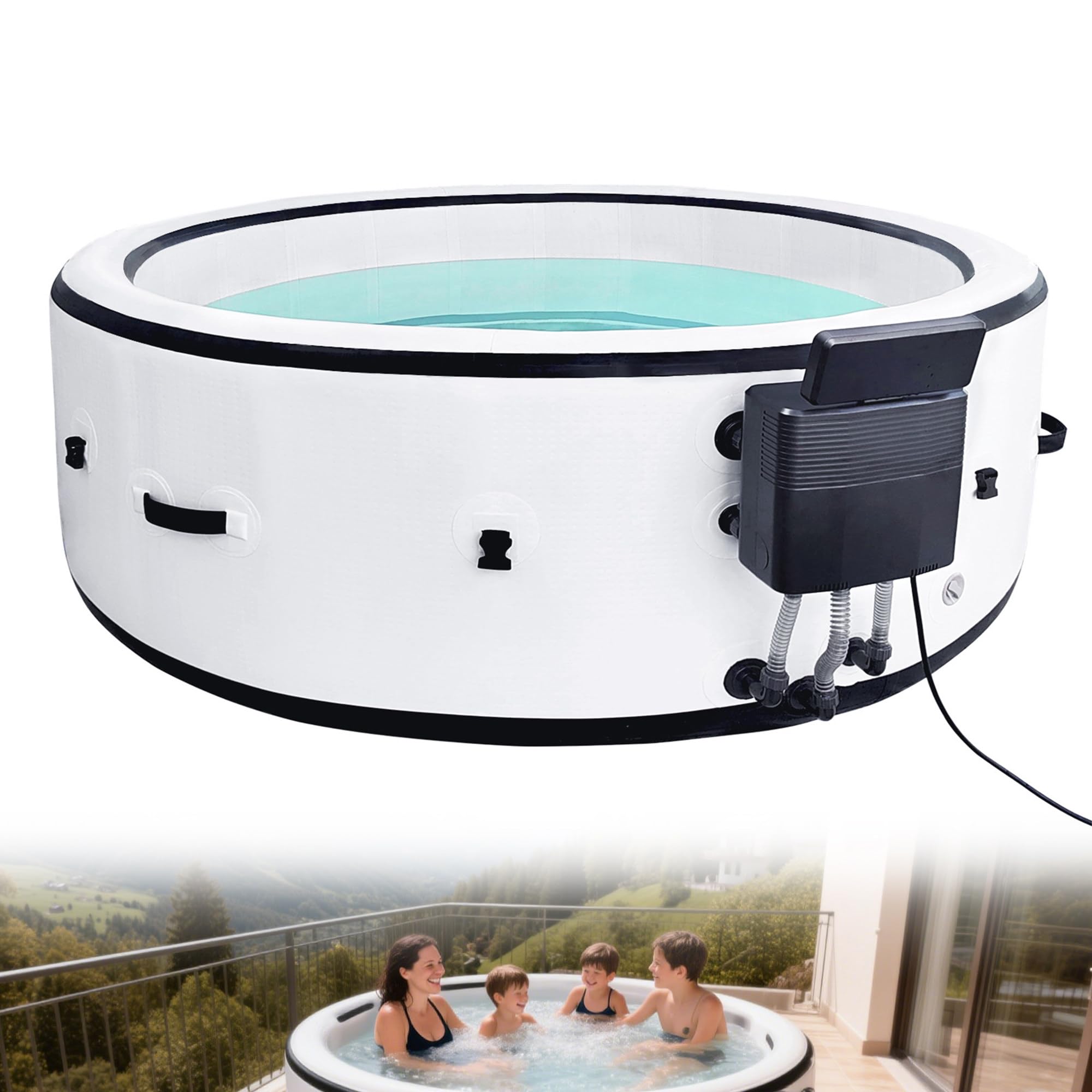 Inflatable Hot Tub, Max Temp 40°C/104°F, 130 Airjets, Fits 2-3 Persons, Ideal for Patio and Outdoor Areas, Includes Filter Cartridges