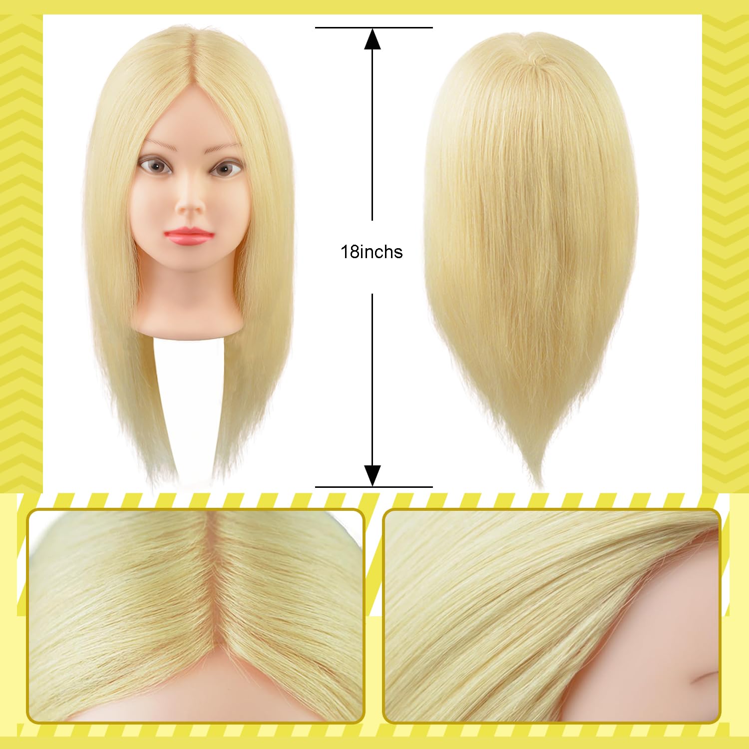 18" 100% Blonde Real Human Hair Mannequin Head Training Practice Head with Clamp Holder for Hairstyle Design (613#)