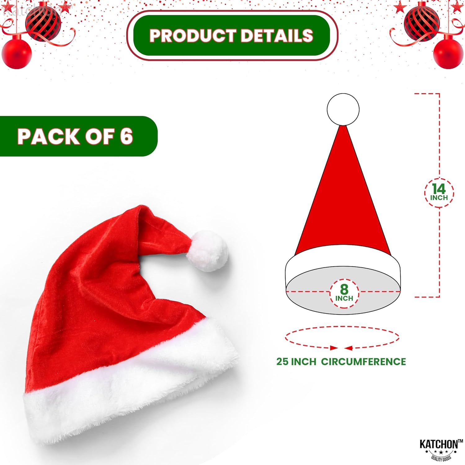 KatchOn Santa Hat Adults - Pack of 6 Christmas Hat