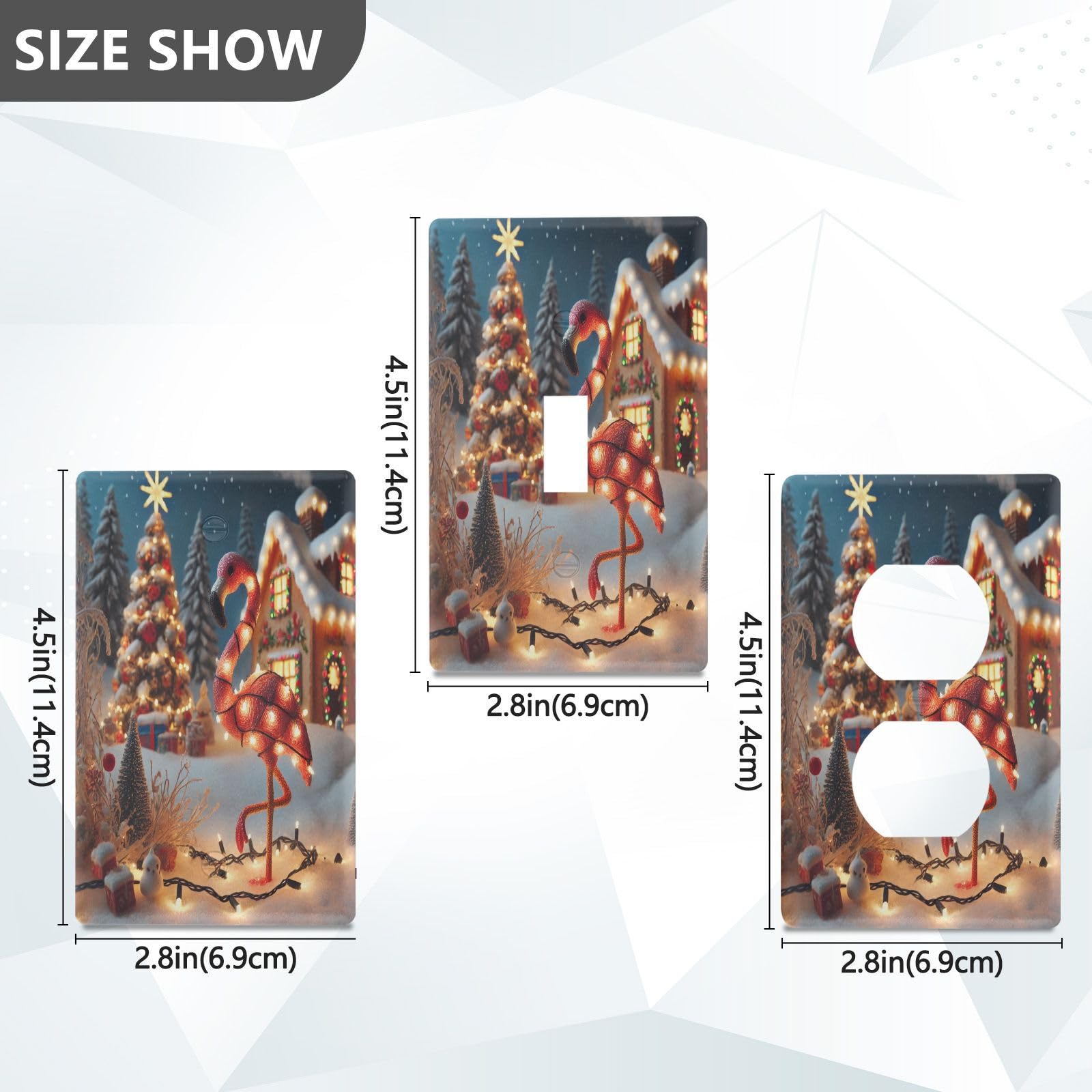 Flamingo Christmas Snow Light Switch Cover Decorative Receptacle Outlet Wall Plate Guard Plastic Outlet Covers for Farmhouse Home Decor Livingroom (Duplex Outlets Cover)