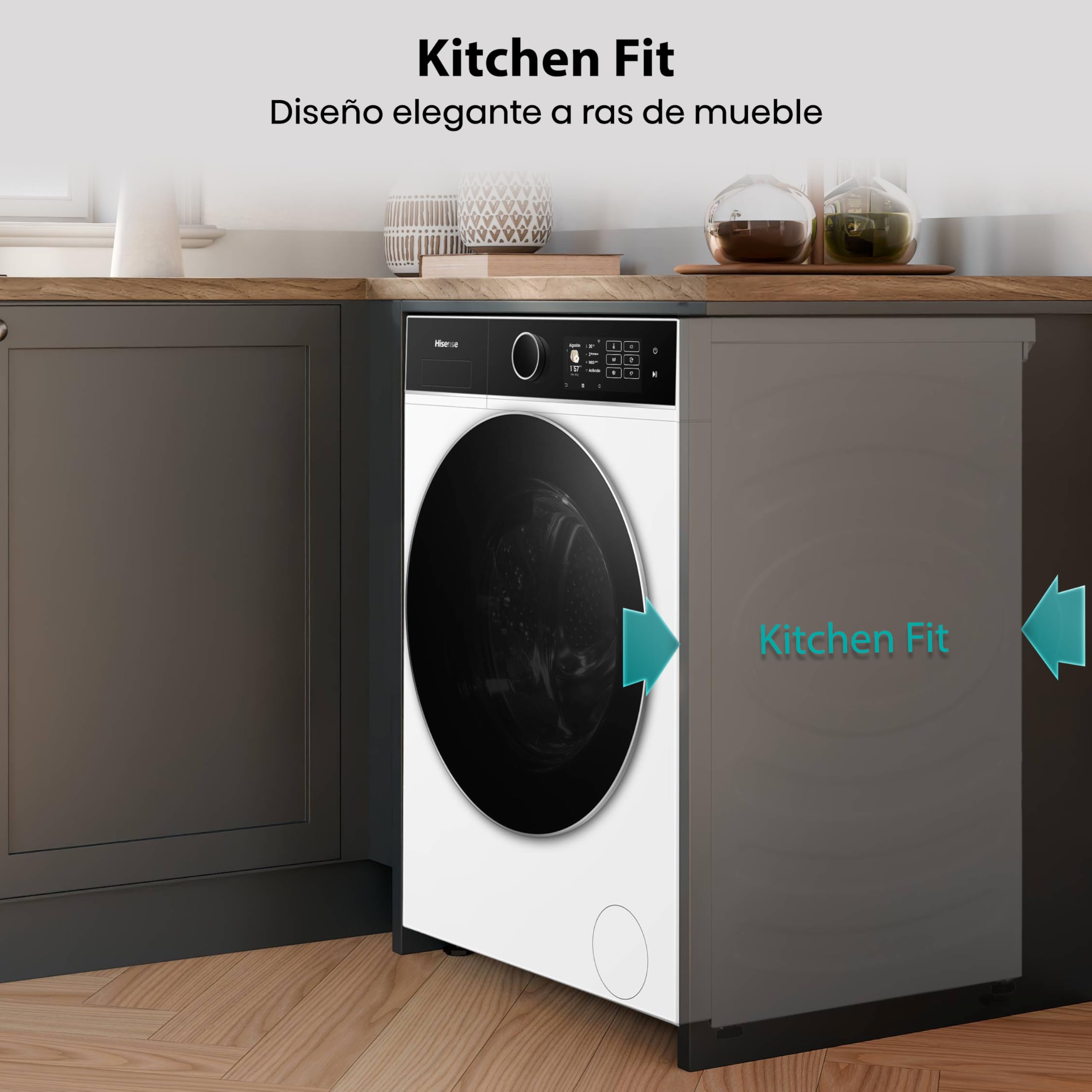 Hisense WF5I1245BWR - Lavadora 12 Kg, Clase A-40%, 1400 rpm, AutoDose, puerta cristal, fondo reducido 59,5cm, ancho 59,5cm, alto 84,5cm - Color Blanco