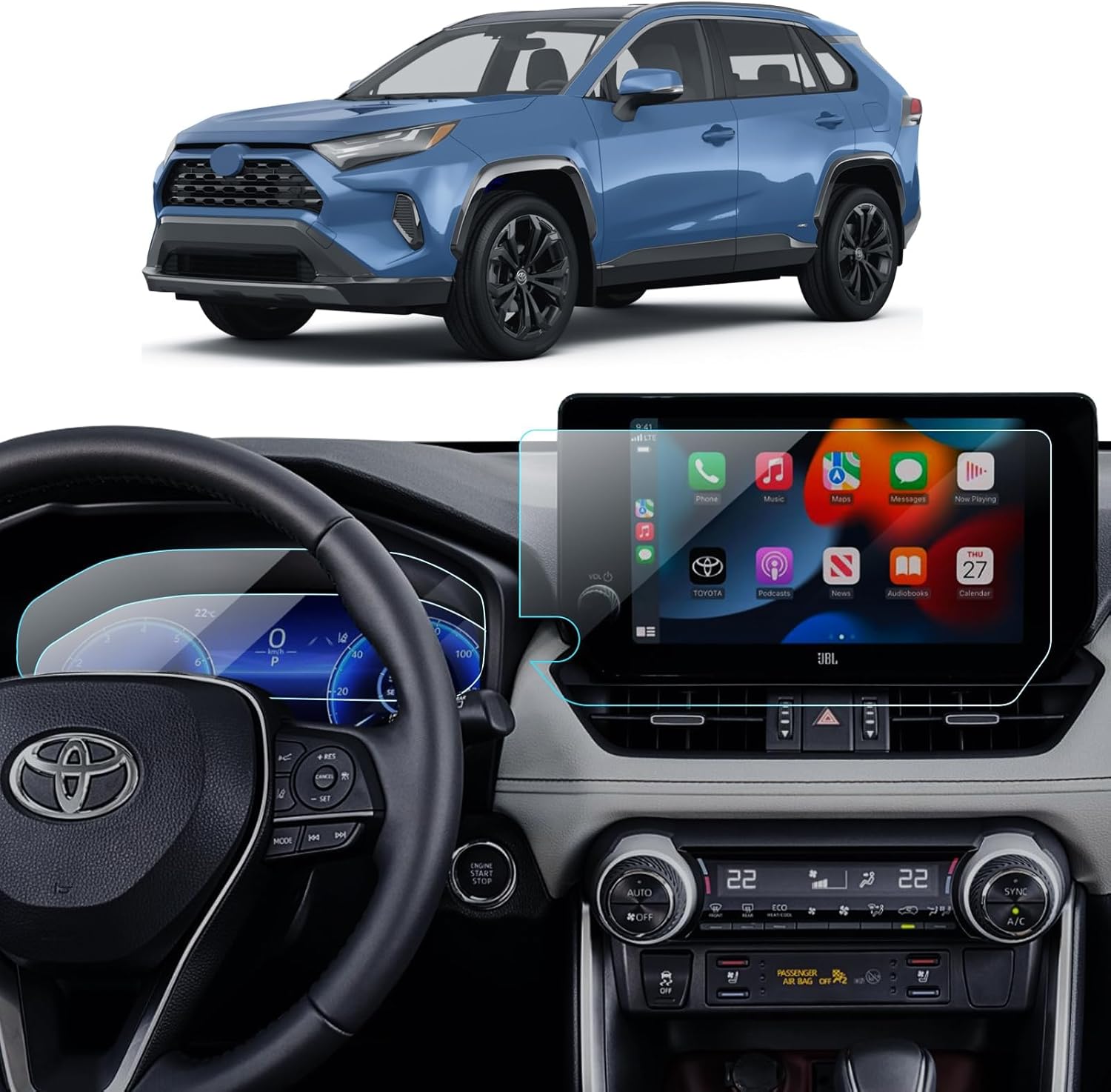 Car Screen Protector for 2023 2024 Toyota RAV4 Accessories for 1pcs 10.5’’ RAV 4 GPS Navigation Display Tempered Glass Screen Protector + 2pcs 12.3’’ RAV4 Nano Dashboard Protector Film