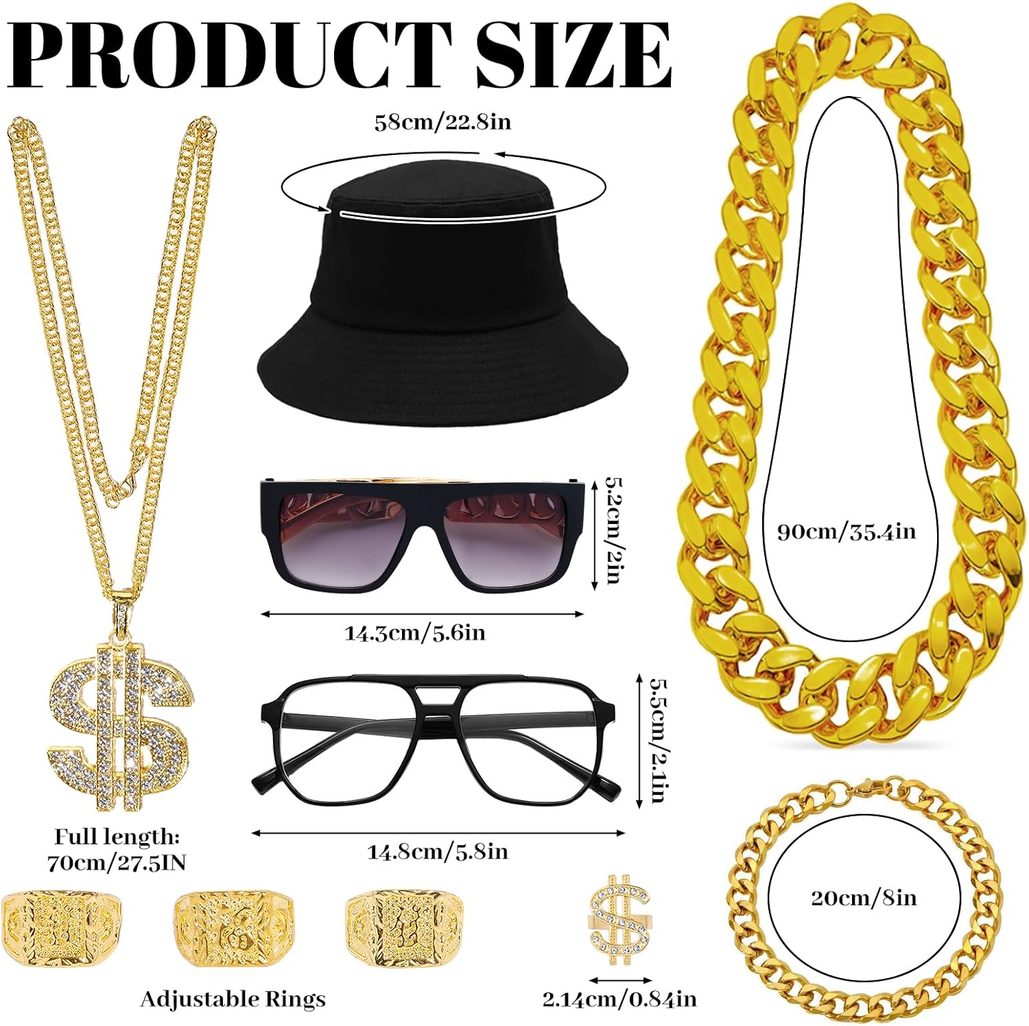 Hip Hop Costume Kit 80s 90s Outfit for Men Women,80s 90s Rapper Accessories Cosplay Rapper Party Outfits Accessories Halloween Party Decorations image 2