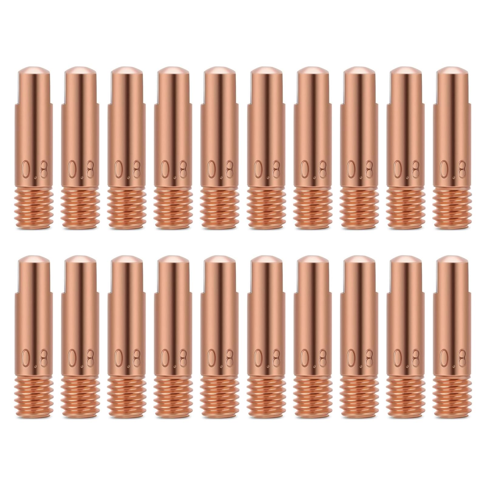 20 Punta Guidafilo M6 0.8 mm in Rame, MIG MAG 15AK Ugelli Saldatrice Filo, Accessori per Saldatura, Ugelli di Corrente per Torce Saldanti per Saldatura a Gas con Alta Conducibilità Elettrica e Termica