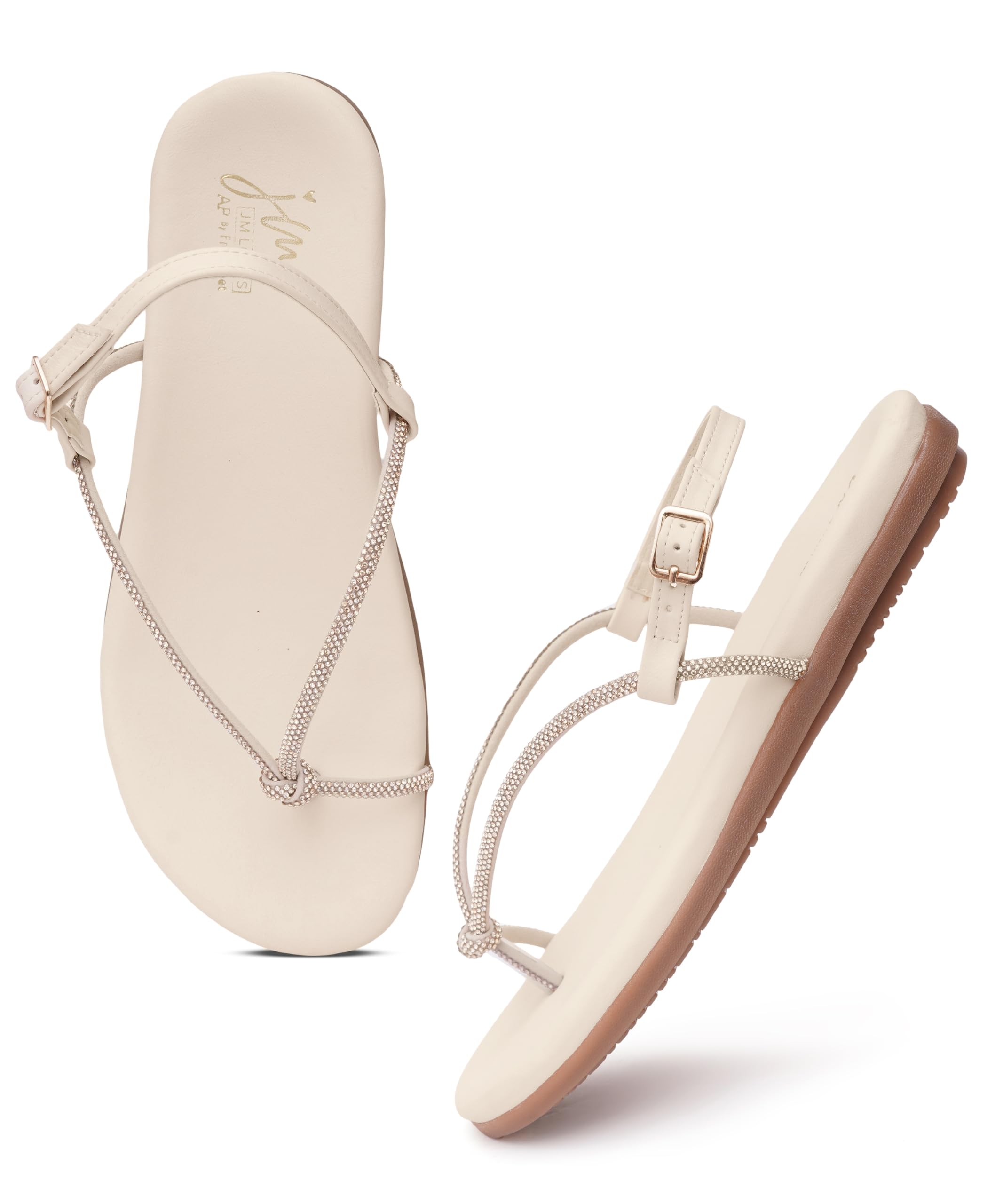 Glamorous Women Rhinestone T Strap Flat Sandals Adjustable Ankle Buckle Strap Comfort Summer Footwear-image-16
