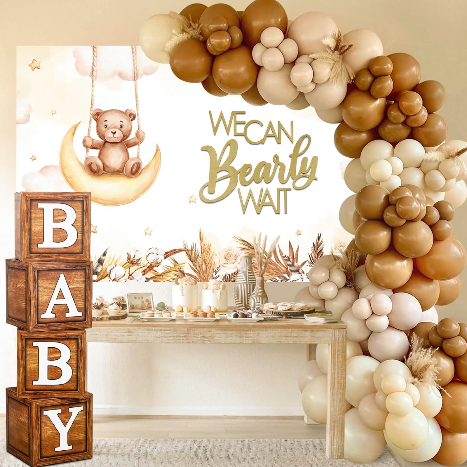 Snapklik.com : We Can Bearly Wait Sign Gold Teddy Bear Baby Shower ...