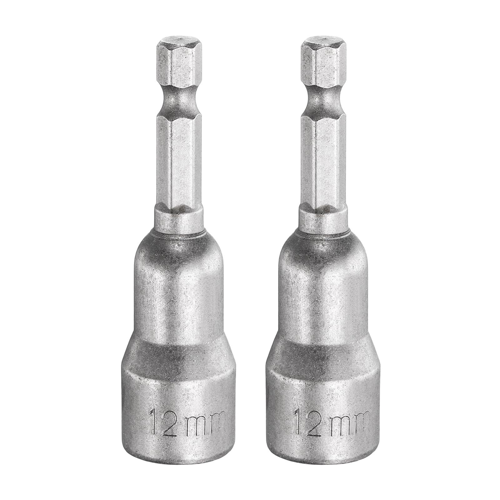 sourcing map 2pcs Nut Driver Drill Bit 12mm Metric Socket 1/4" Hex Shank 2.56" (65mm) Long Magnetic 6-Point Sockets Quick Change CR-V Steel Bolt Setters for Power Drill Drivers