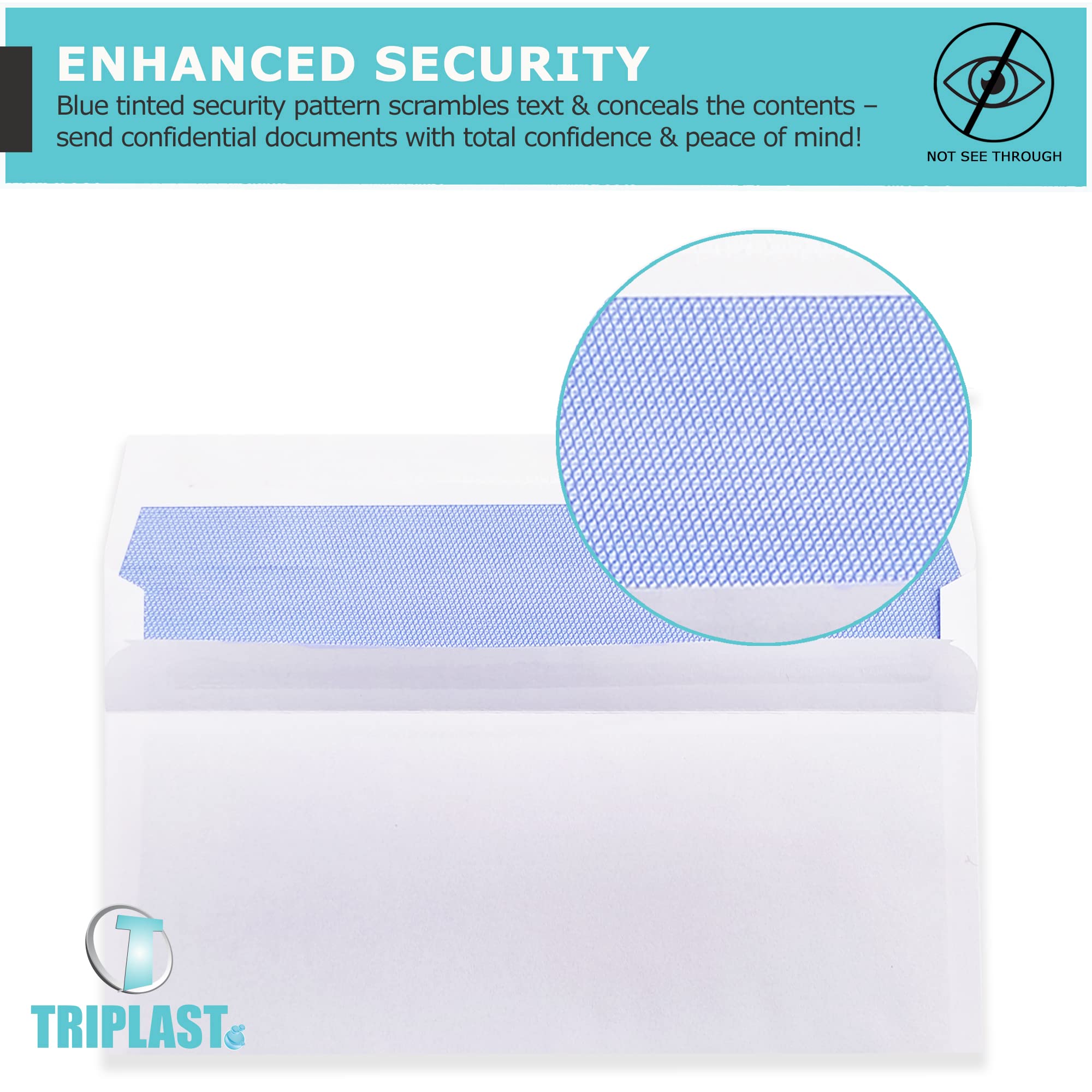 Triplast 500 x DL White Self Seal Security Envelopes (Size: 110x220mm), Plain - DL (110x220mm) - Image 3