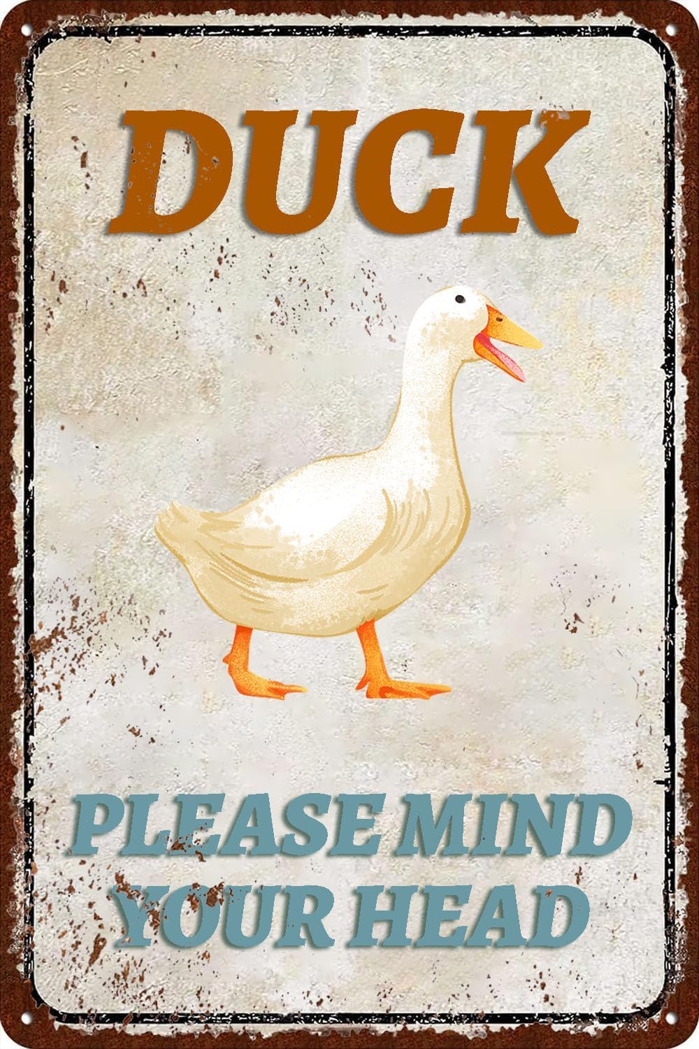 Vintage Duck Warning Metal Tin Signs Duck Please Mind Your Head Posters Farmhouse Plaque Decoration Home Yard Farm Wall Decor Presents On Christmas, Thanksgiving, Anniversaries And Birthday 8"x12"
