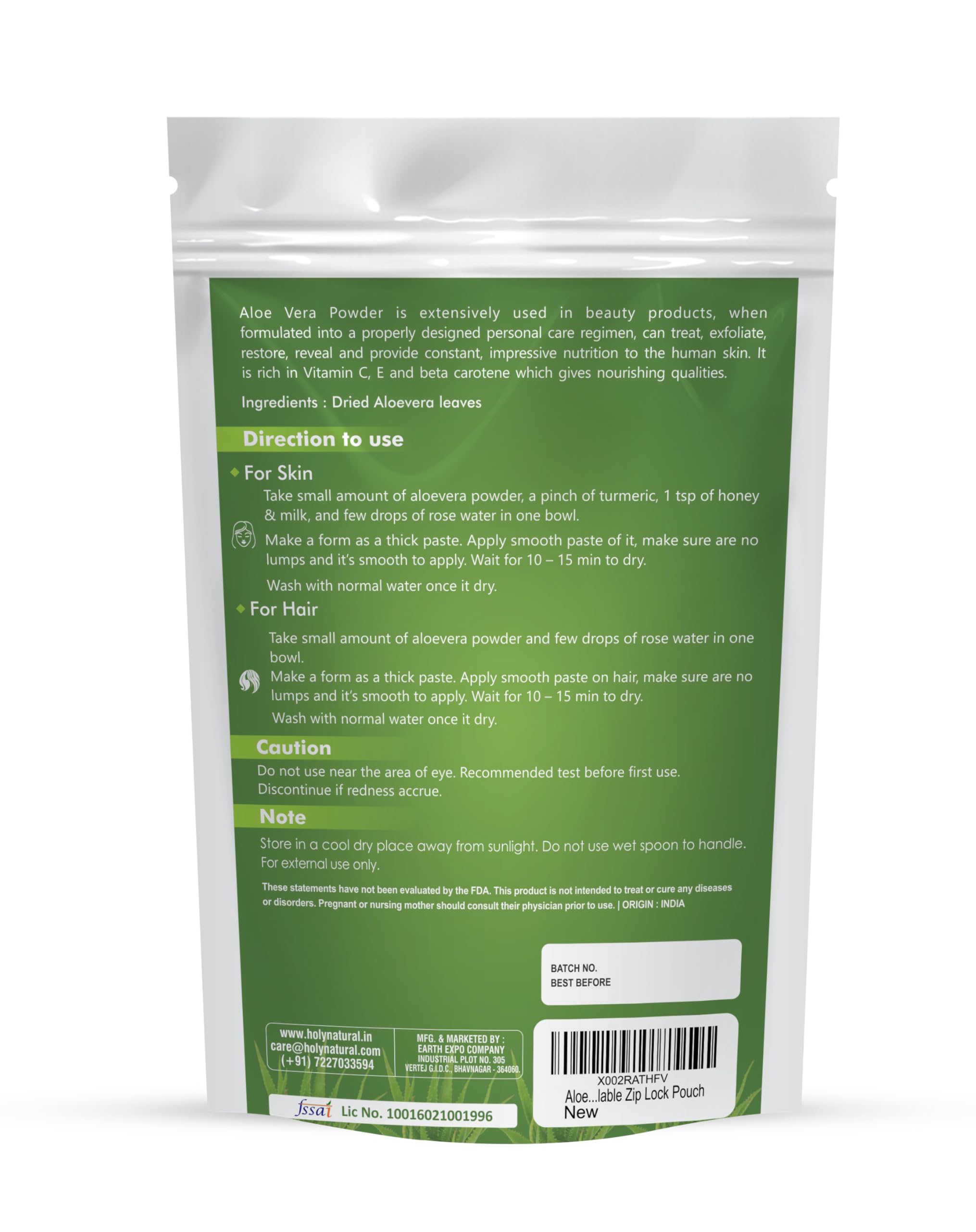Organic Aloe Vera Leaf Powder - 454gm (16 Oz) (Aloe barbadensis miller -1 lb) - Resealable Zip Lock Pouch - Image 2 thumbnail