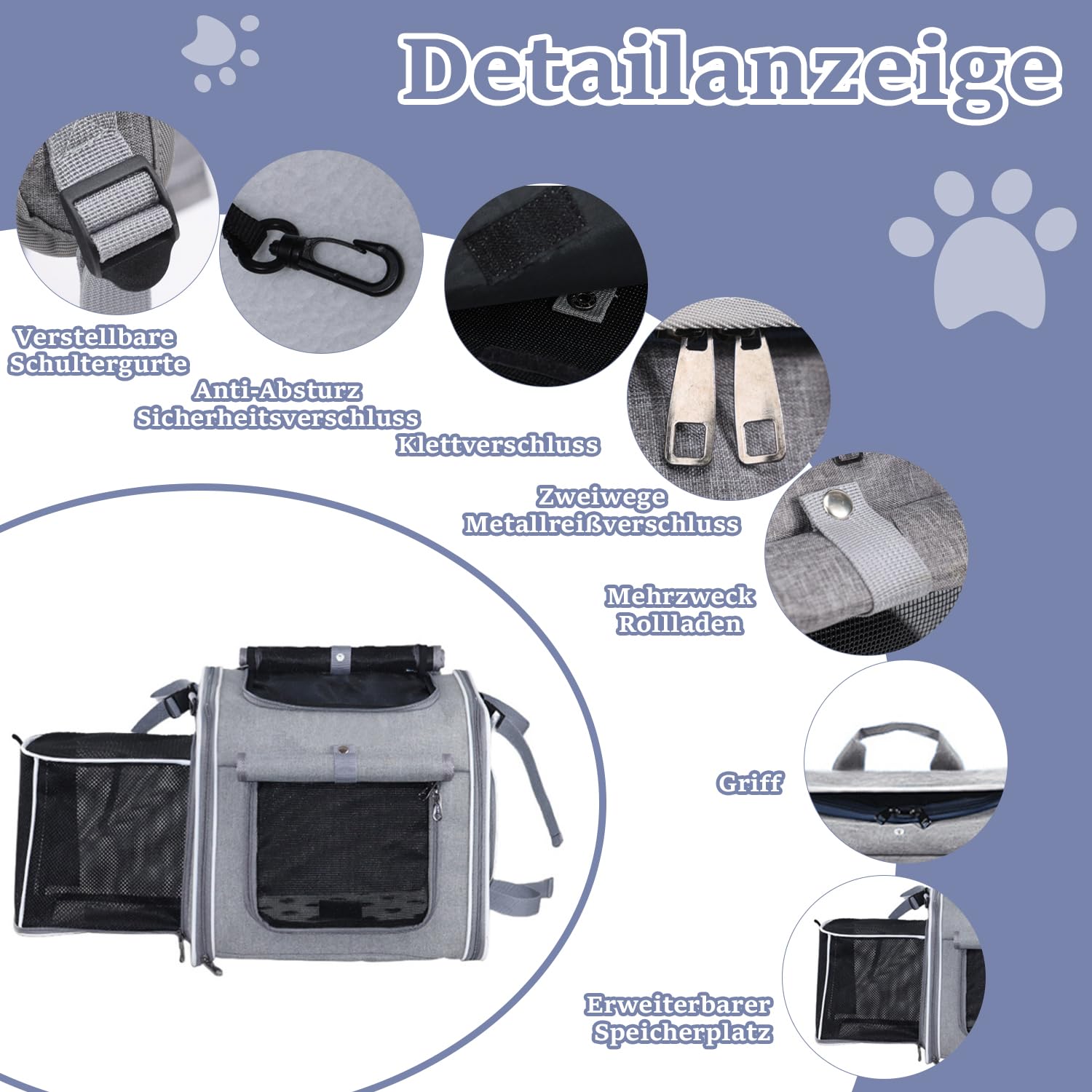 Panier pour Chien pour Vélo à L'avant, Panier pour Chien pour Vélo à L'avant avec 4 Portes Ouvrantes, 4 Fenêtres en Maille, Panier pour Chien pour Vélo Extensible et Pliable pour Chiens, Panier