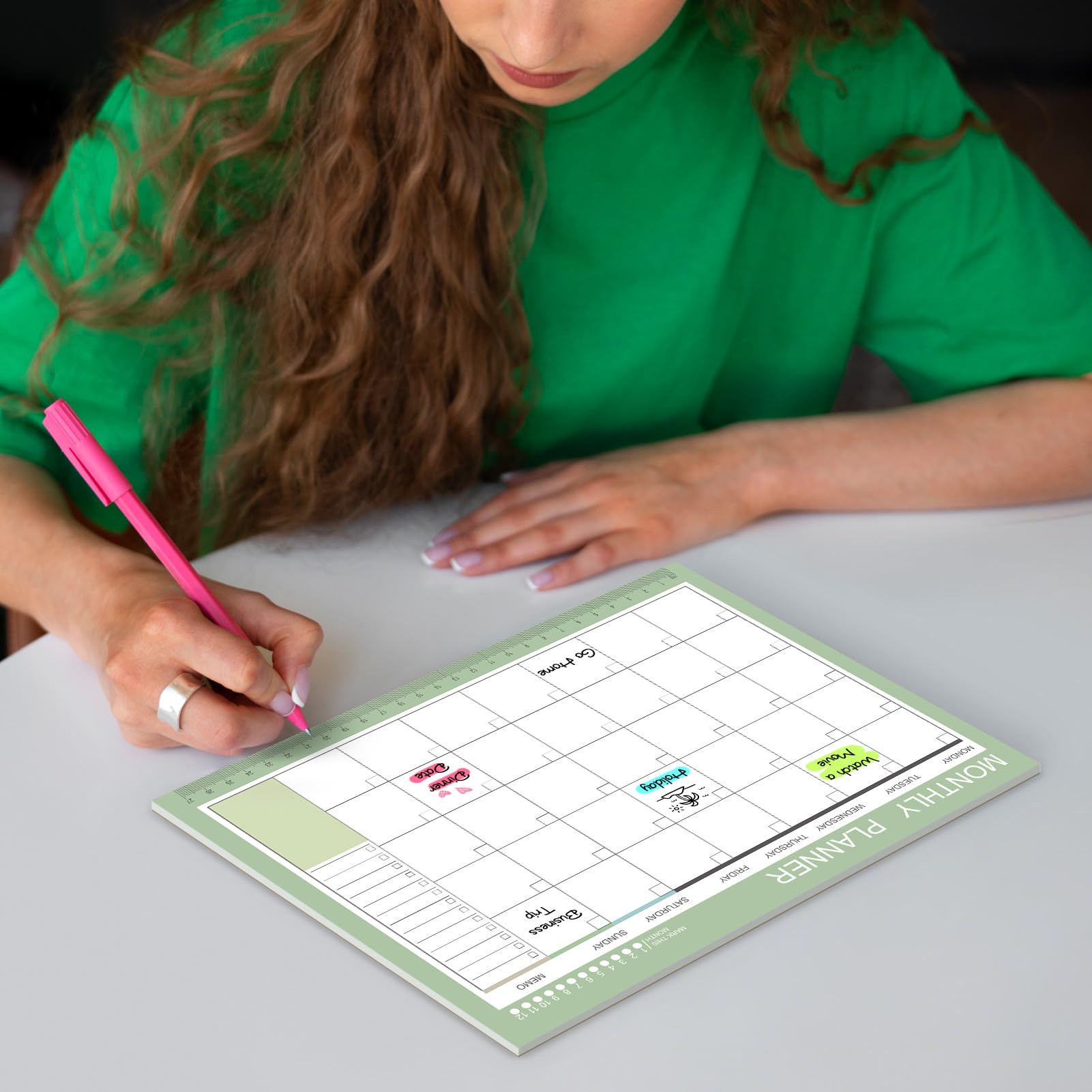 Phyxin Agenda sin fecha, calendario en blanco de 54 hojas, calendario mensual de 11.2 x 8.3 pulgadas, planificador mensual sin fecha con notas para mujeres, estudiantes, profesores, verde morandi