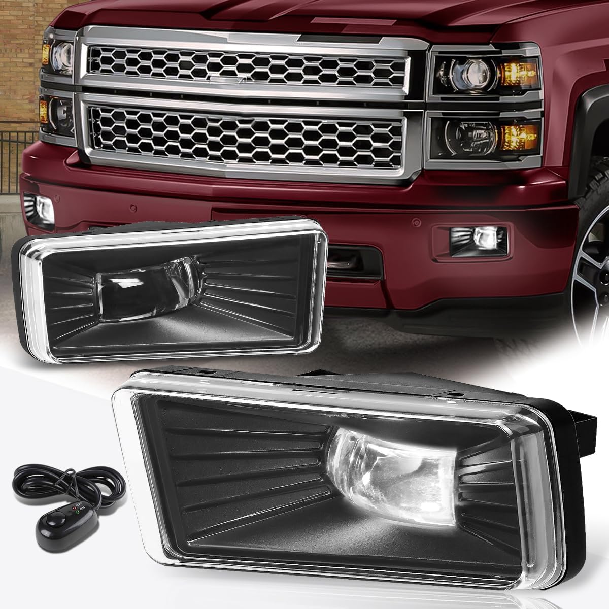 PM PERFORMOTOR Front Bumper High-Power LED Fog Lights Lamps w/Switch Compatible with Chevy Silverado 2500HD 07-14,Clear Lens