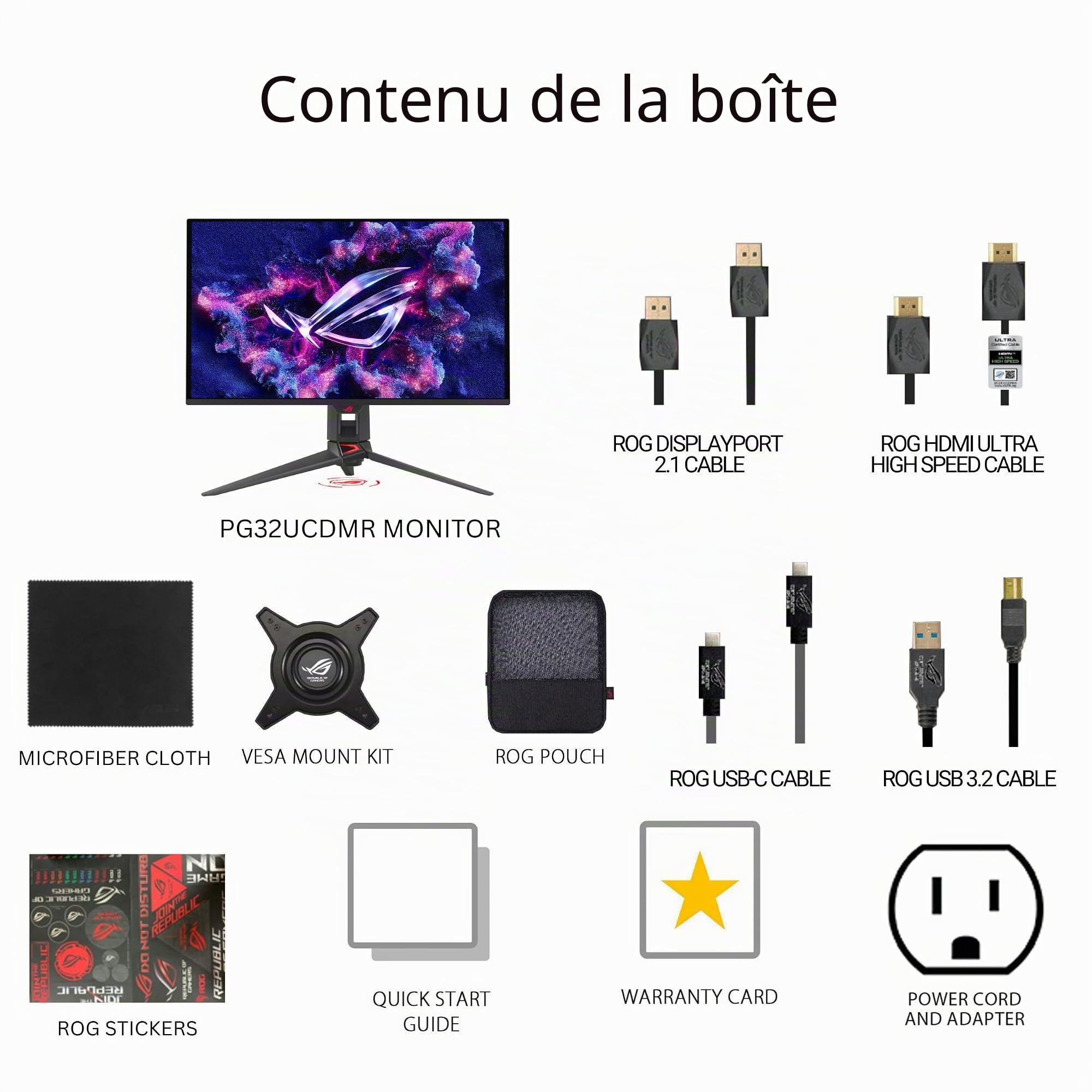 ASUS Moniteur de Jeu ROG Swift 32" 4K OLED (PG32UCDMR) - 4K (3840 x 2160), QD-OLED, 240 Hz, 0,03 ms, Compatible G-Sync, 99% DCI-P3, USB-C 90 W, DisplayWidget, DisplayPort 2.1, Garantie de 3 Ans