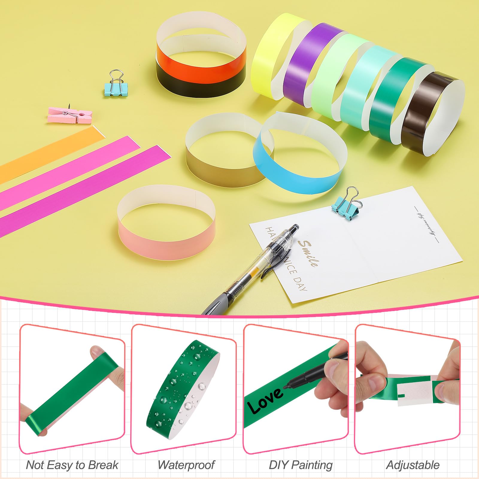 PATIKIL Paper Wristbands for Events 200 Pack Neon Party Wrist Bands - Image 3
