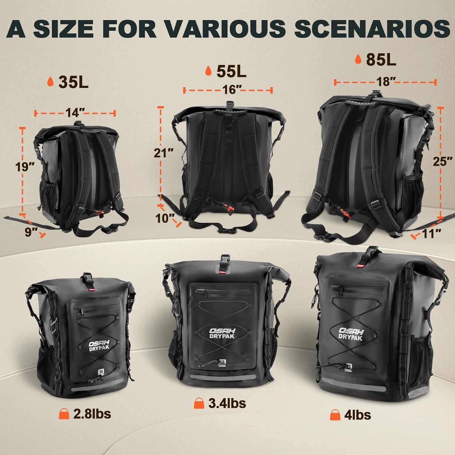 Waterproof Backpack Dry Bag 35L/55L/85L – Heavy Duty Roll-Top Hiking Backpack for Travel, Kayaking, Boating, Camping, Rafting and Fishing - Image 2