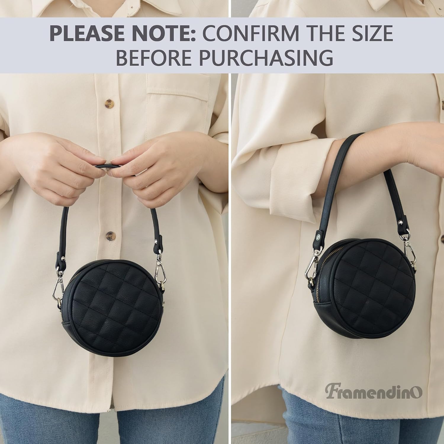 Framendino, 2 Pack, Black Purses Leather Replacement Handles Straps with Silver Swivel Lobster Buckles 12.6 Inch for Small Bag Handbags