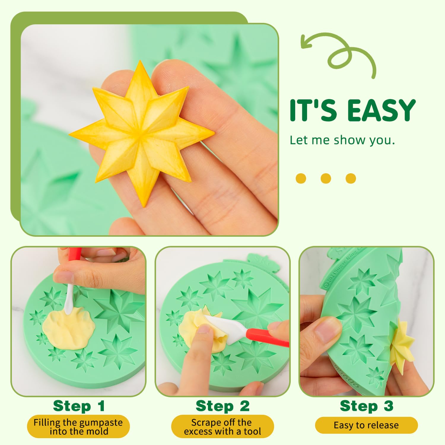 KALAIEN Moldes de silicona con forma de estrella, 2 moldes de chocolate con estrellas para hornear dulces, molde de resina de estrella (estrella de seis/siete puntas)