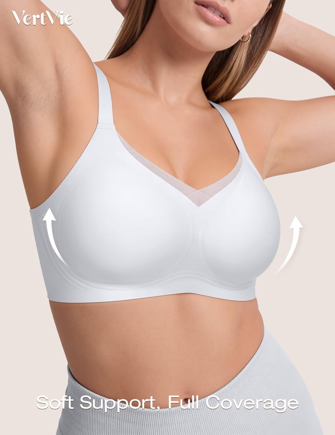 Vertvie Wireless Bras for Women No Underwire Supportive Mesh Crossover Bra Seamless Push Up Full Coverage Everyday Bralettes - Image 2