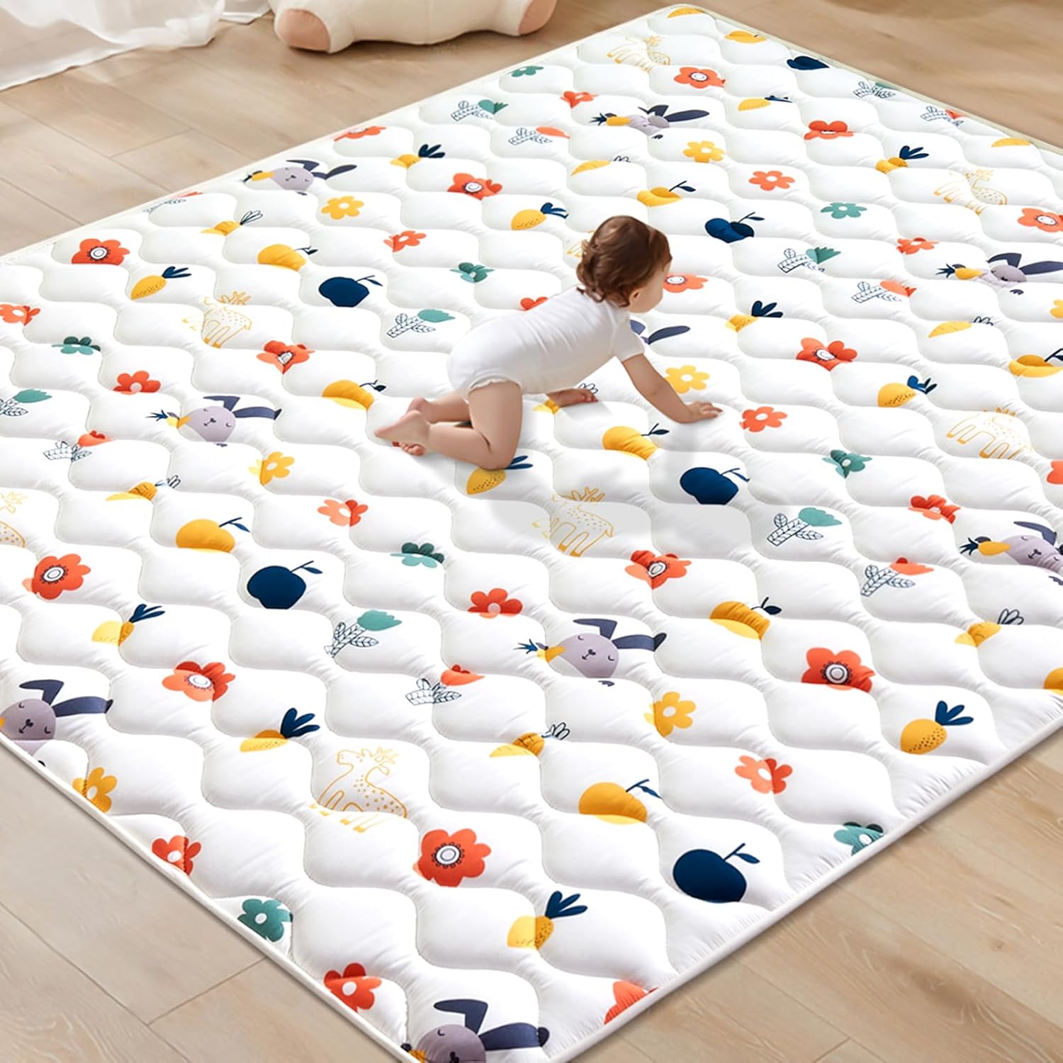 Odorless Premium Foam Baby Play Mat, Soft Microfiber Fabric Crawling Mat for Floor- Comfortable and Hypoallergenic, Non-Slip Cushioned Floor Playpen mat for Infants,Babies,Toddlers 79" X 71" C- Sweet
