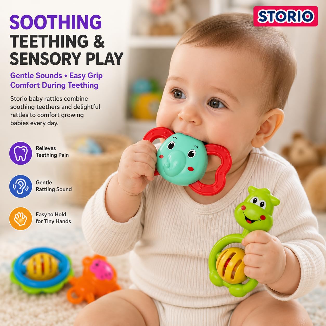 Storio Baby Products Toys 7 Pcs Rattle Set with Teathers for New Born Baby Gifts, Toy for Babies, Non-Toxic — Amazon image 4