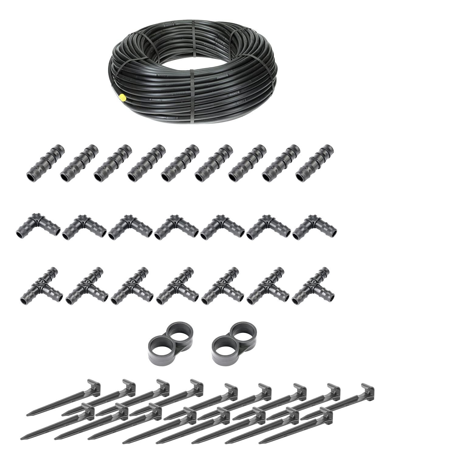 HaGa Sistema de riego, manguera de goteo de 100 m (16 mm) sin compensación de presión, incluye accesorios, riego eficiente de plantas para jardín e invernadero, mangueras de agua resistentes a los