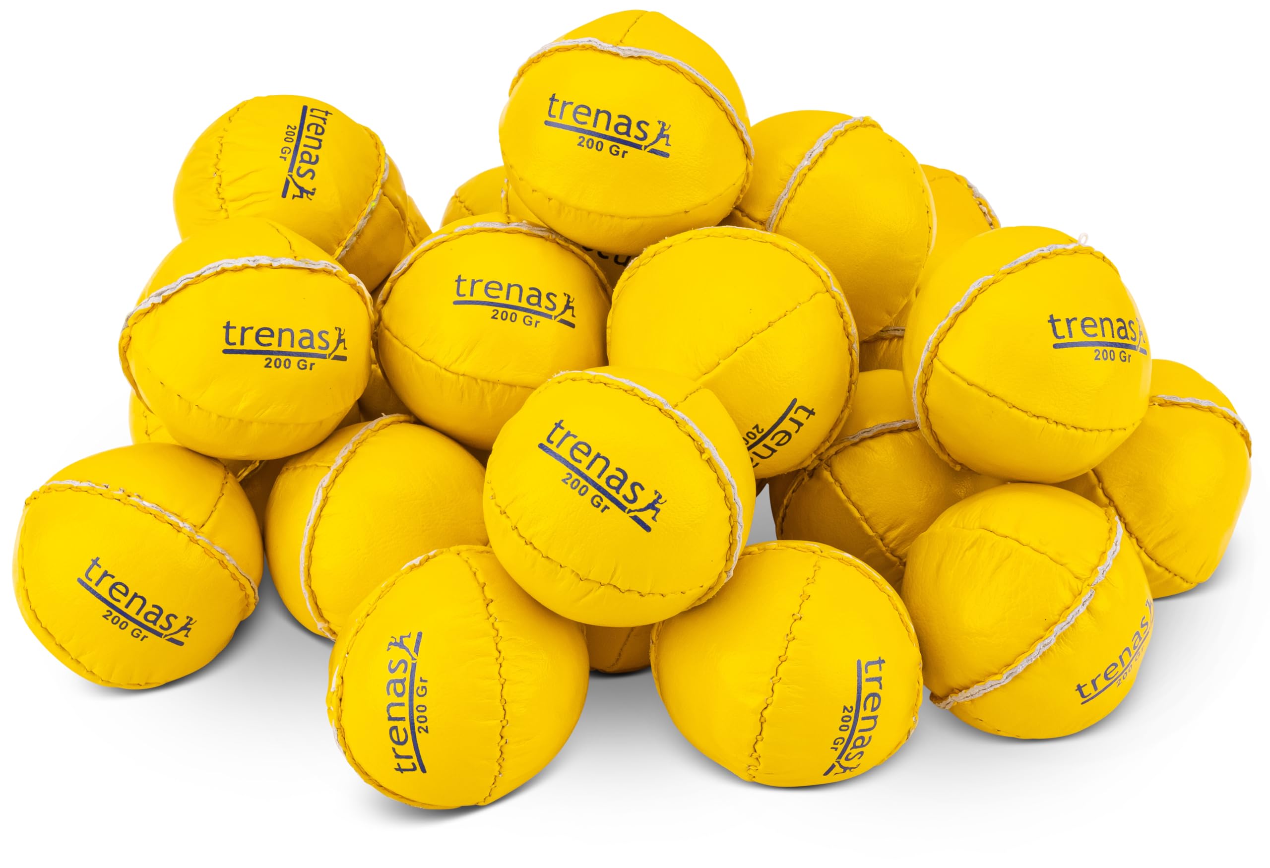 TRENAS - 25er-Set Schlagball aus echtem Leder 200g, DLV wettkampftauglich, Formstabiler Wurfball für Leichtathletik, Schule & Sportabzeichen, Griffig & Wasserabweisend, Gelb