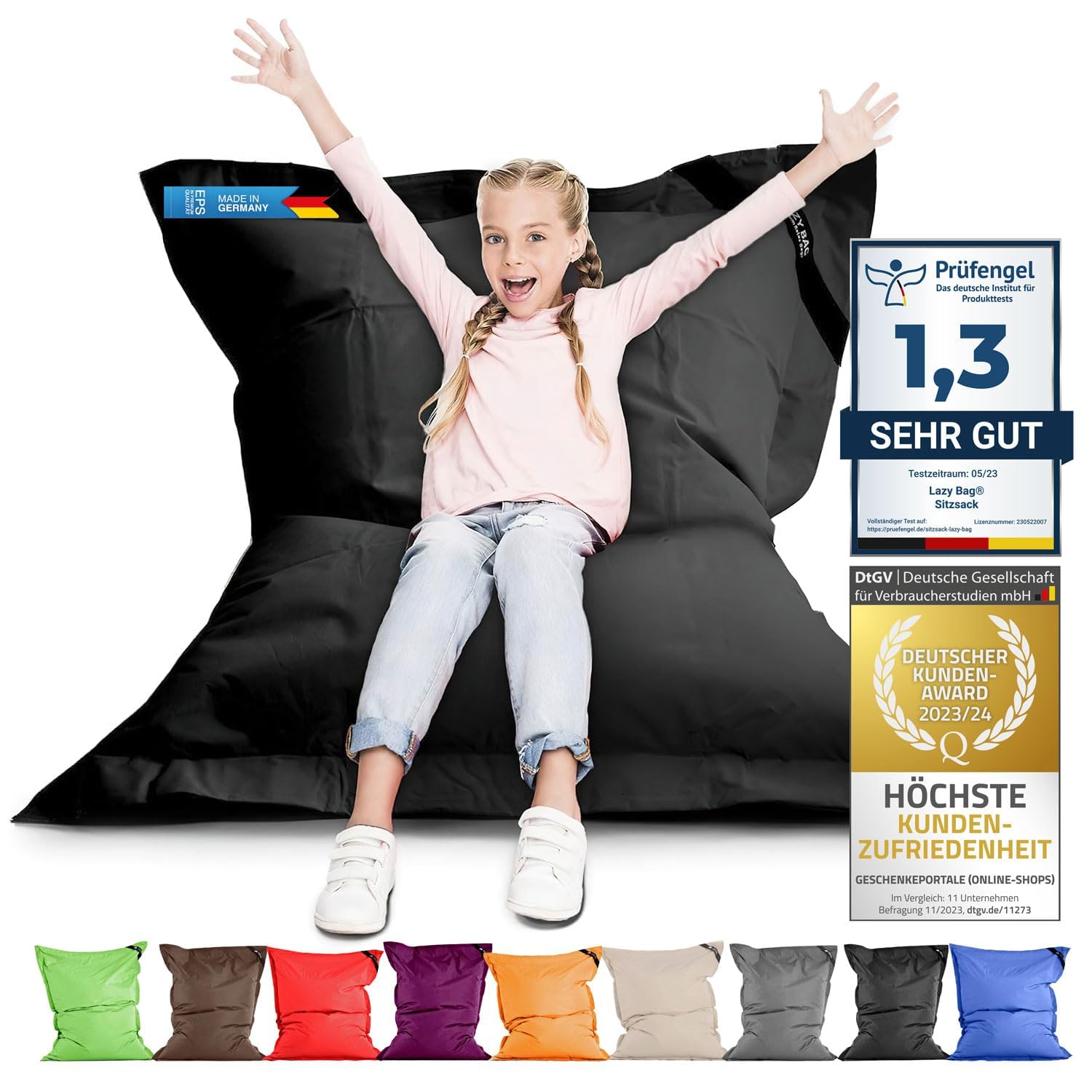 Lazy Bag® Puf Gigante XL 160x120 cm - Beanbag Interior y Exterior | 250 L, relleno EPS fabricado en Alemania - funda de nylon lavable, doble costura, resistente al agua
