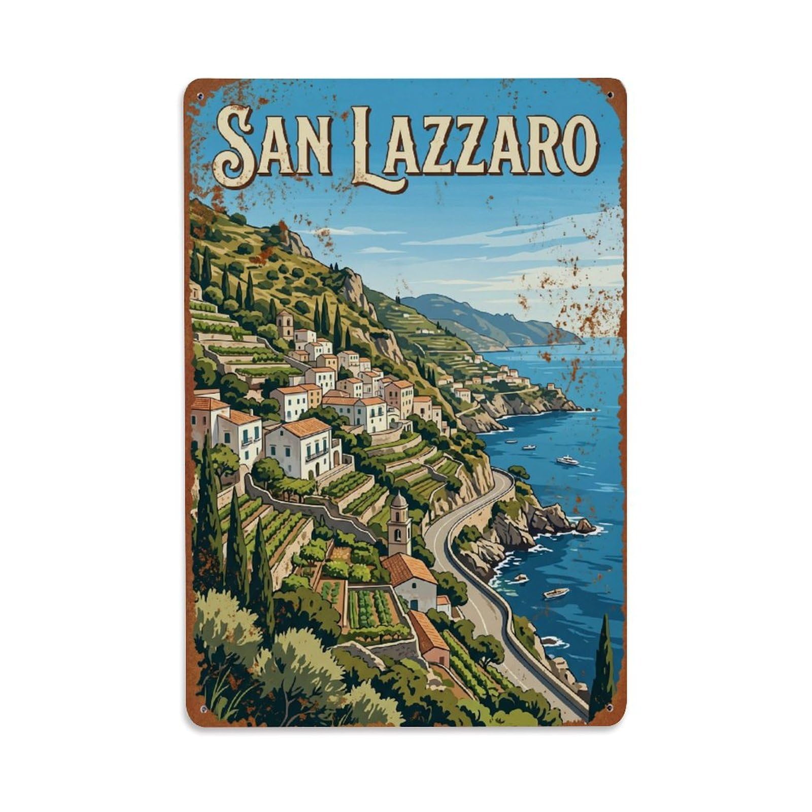 Vintage Travel San Lazzaro Italy Metal Tin Sign