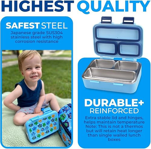 Miniatura 4 de Lonchera de acero inoxidable para bebés y niños pequeños, mini Bento, 3 secciones de metal ecológico, tapa a prueba de fugas, almuerzos de guardería