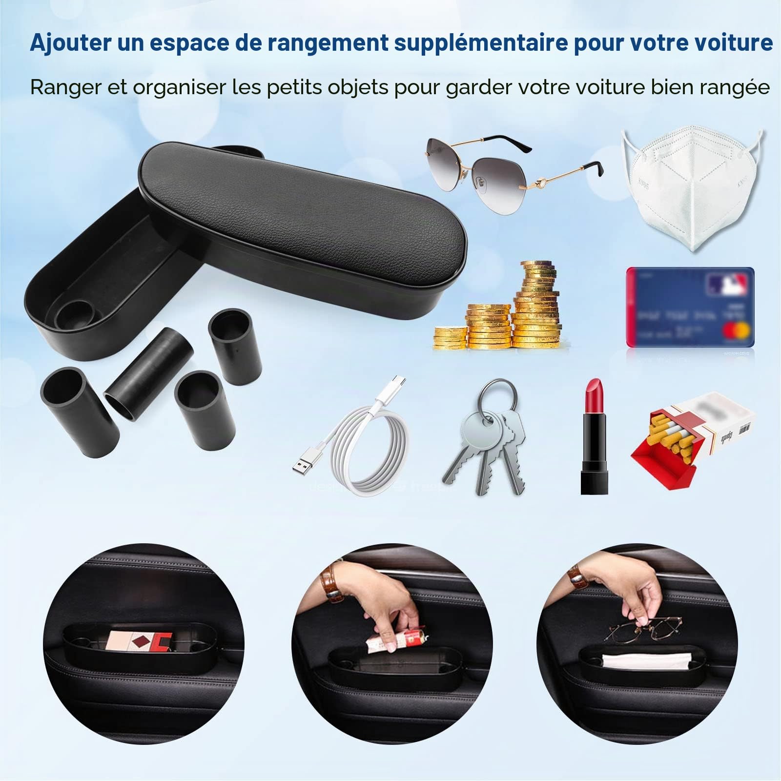 Accoudoir de Voiture Compatible avec VW T-Roc/Tiguan/Polo/Golf MK8/ T-Cross 2018-2023, Support de Coude, Boîte de Rangement, Coussins D'accoudoir de Porte Réglable en Hauteur (Noir)