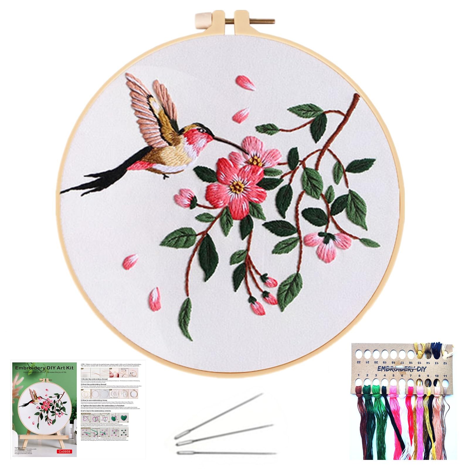 NASHRIO DIY Cross Stitch Kit With Plastic Embroidery Hoop, Embroidery Cloth, Needles, Color Threads, Instructions, Needlepoint Kit for Adults, Home Decor Crafts