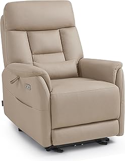 M MCombo Fernsehsessel Elektrisch Verstellbar, Relaxsessel mit Liegefunktion, Massagesessel 3 cm Wandnah, TV Sessel für Enge Räume, USB & Lendenkissen, Wohnzimmer, 7063 (Beigebraun)