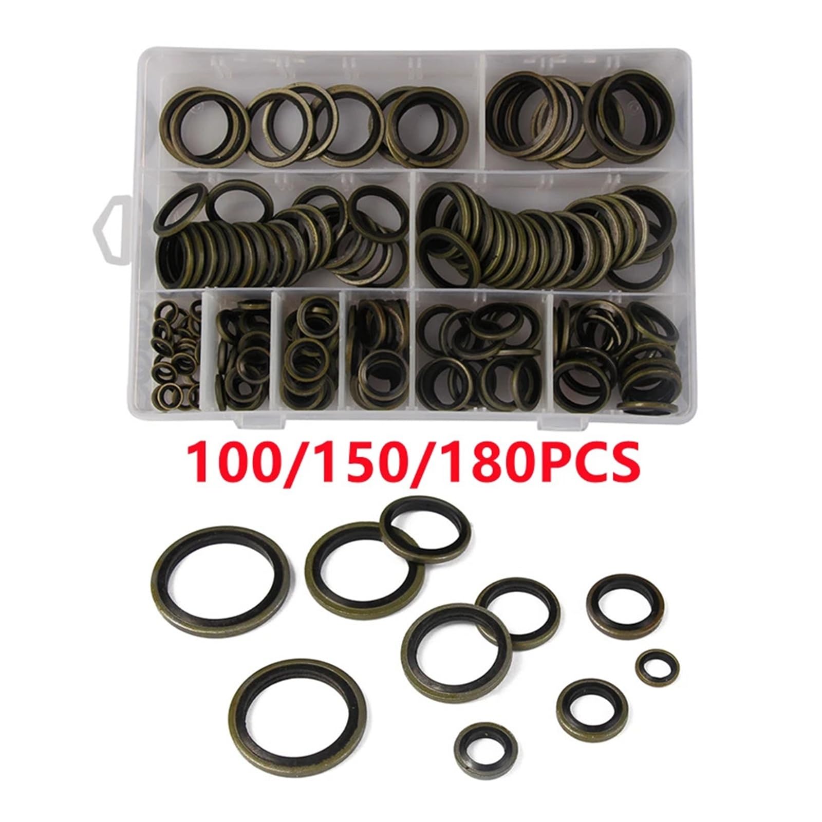 180/150/100 Uds. Juntas de arandela de resistencia de goma metálica surtido de estanqueidad de diferentes tamaños con caja(150PCS M6-M24)