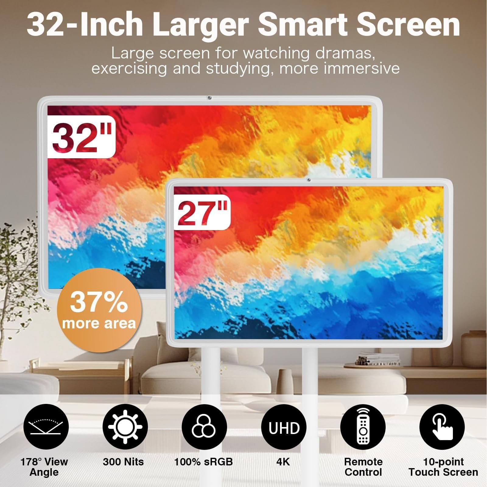 Monitor Intelligente 4K 32" con Rotazione Automatica, Touchscreen, Android Integrato e Batteria - Schermo Portatile Flessibile(8+128G,21.5IN)