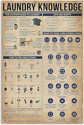 Cartel retro de metal de hojalata para lavandería, la guía definitiva de la tabla de lavandería, adecuado para club, dormitorio, garaje, placa de