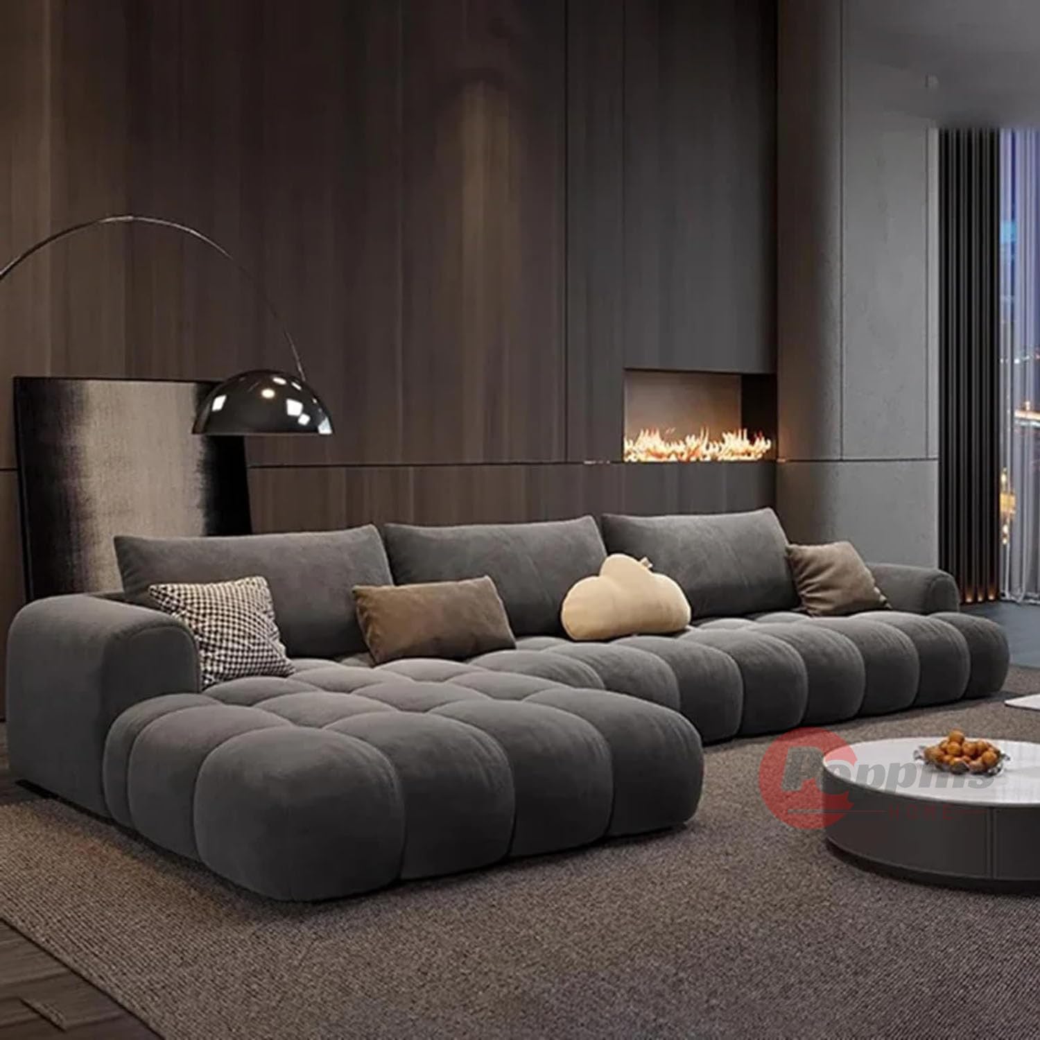 Poppins HOME Office Lounge Sofa - Modular L Shape with Minimalist Design, Composite Fabrics, Sectional for Living Room, Modern Floor Sofas (Dark Grey, RIGHT) Dark Grey RIGHT