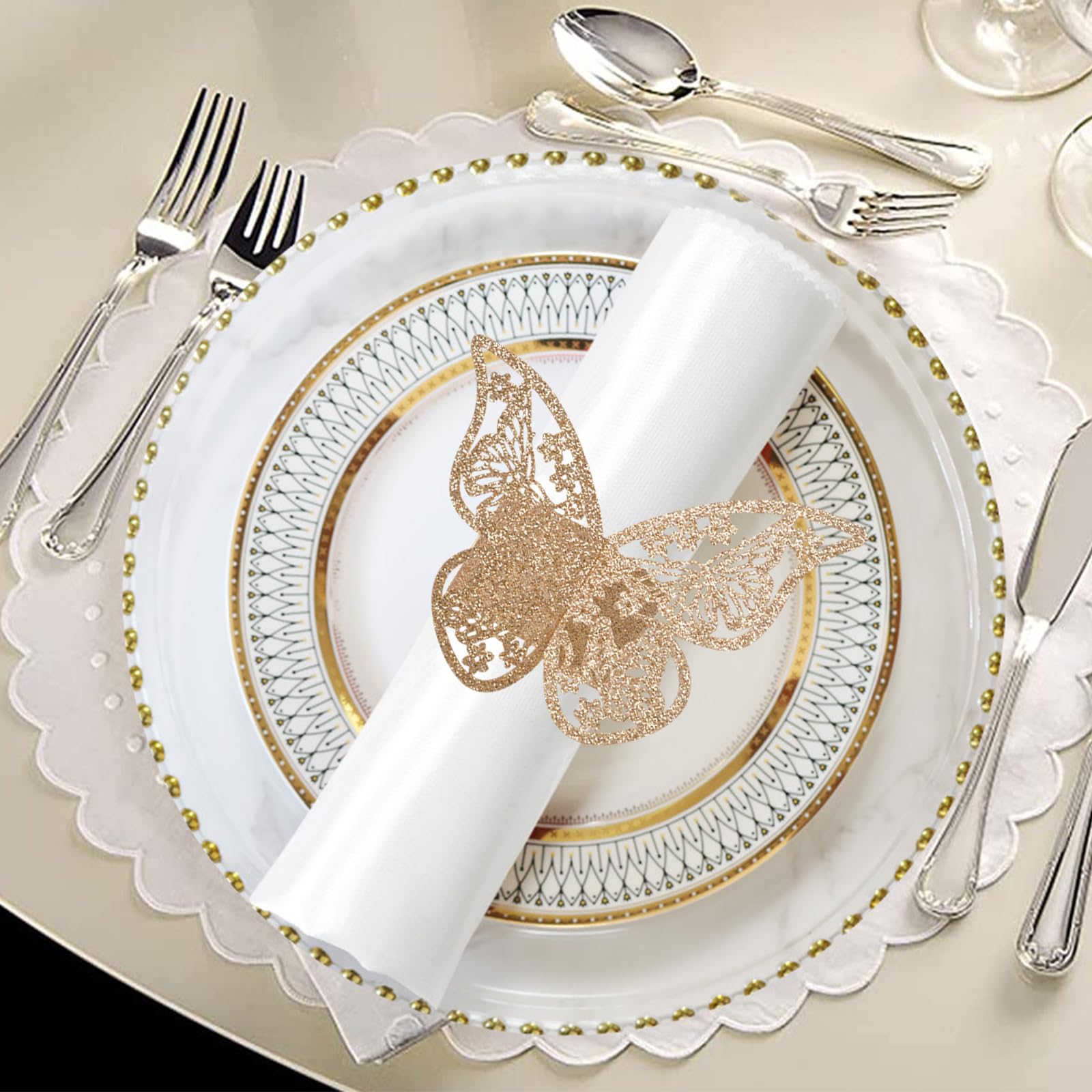 Lot De 10 Ronds De Serviette Papillon Rouge - Cuir Synthétique, Design Creux - Pour Mariage, Fête, Décoration De Table