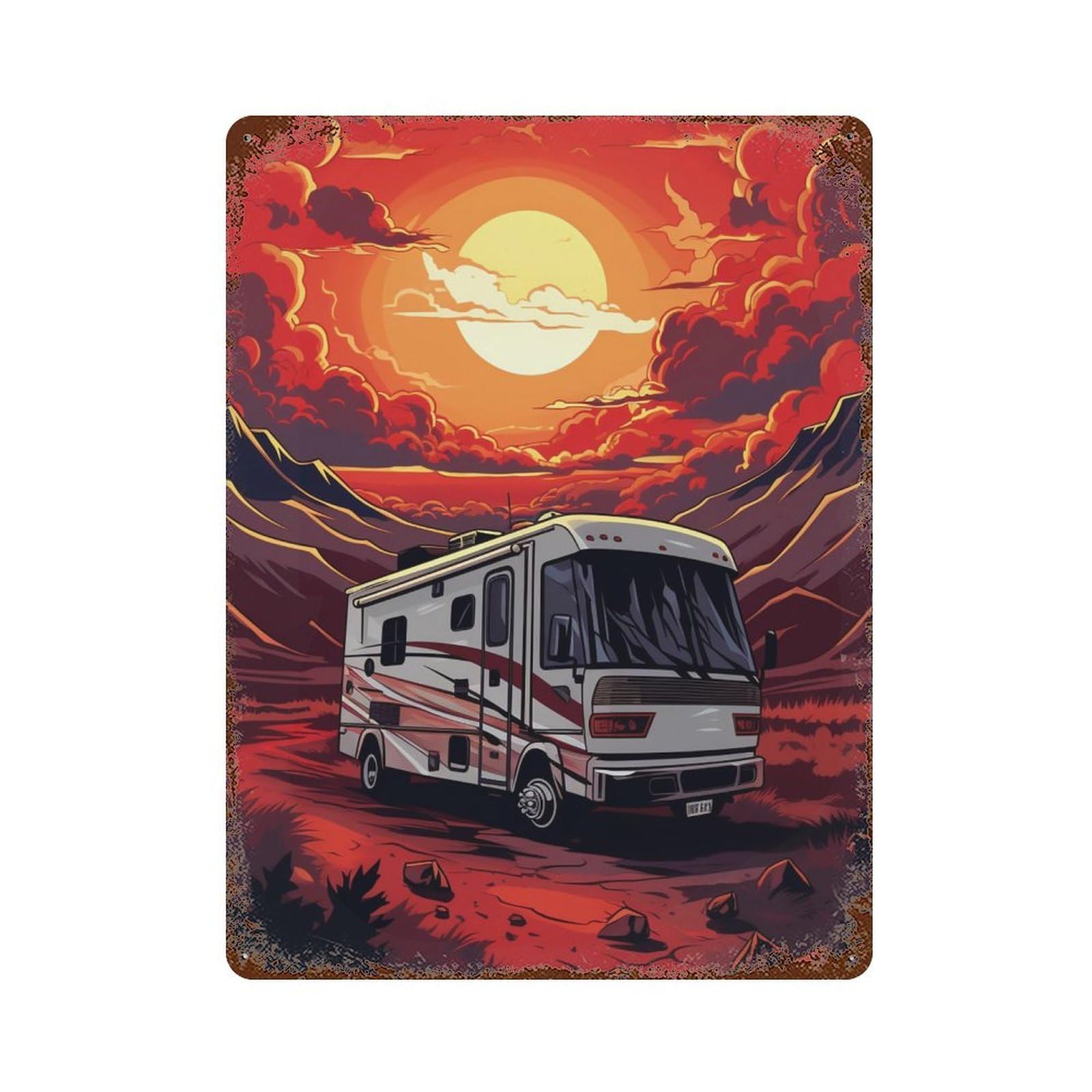 Camper Van Sunset Adventure -1 Vintage Rust Metal Sign 15.7"x11.8", for Garage, Bar And Workshop Decor, Decorative Metal Wall Art